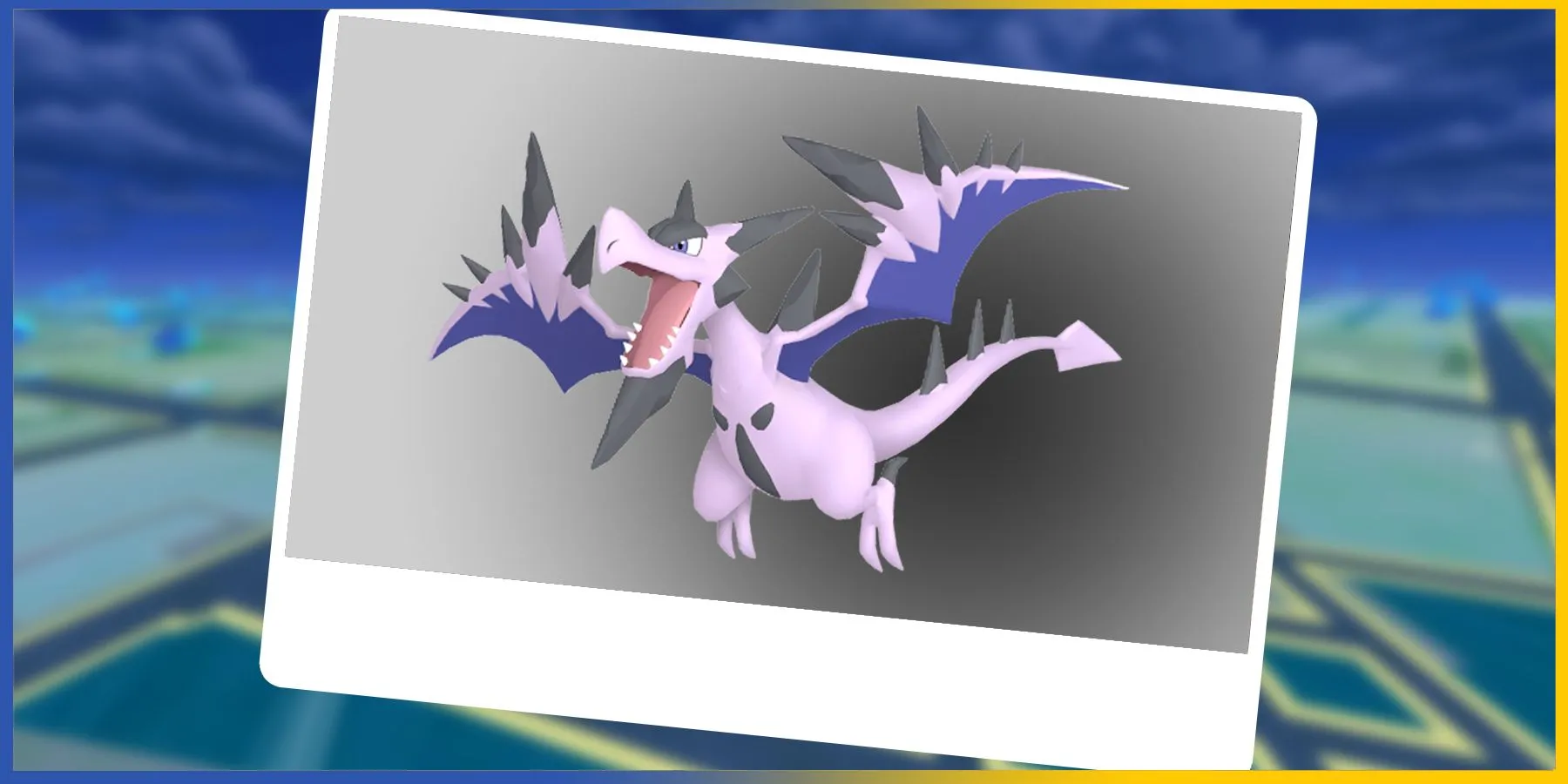Mega Aerodactyl phiên bản Shiny với màu sắc đặc trưng, biểu tượng cho thành công khi chinh phục Raid.