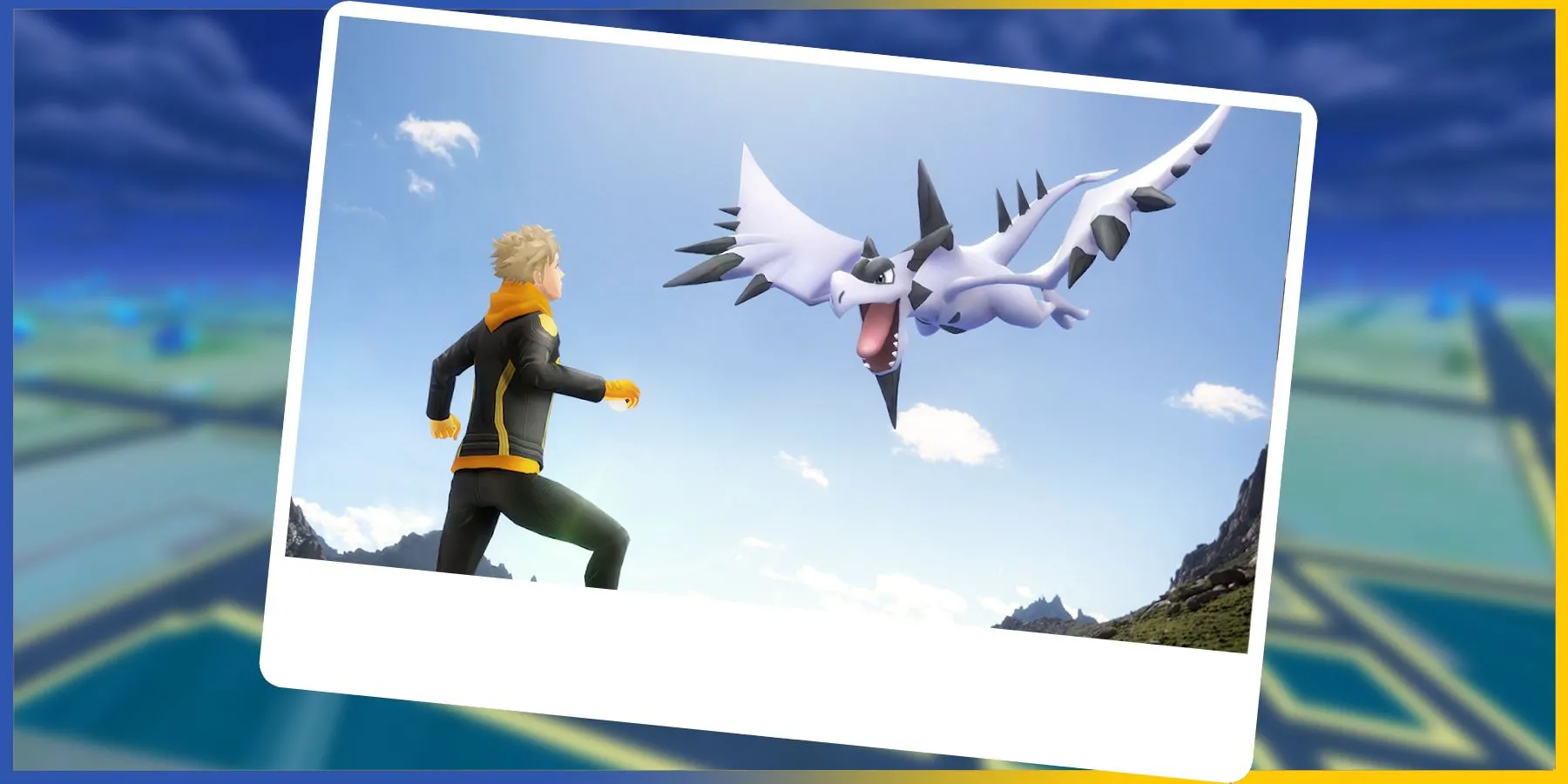 Mega Aerodactyl uy nghi trong Pokemon GO, thể hiện sức mạnh của một Raid Boss hệ Đá bay.