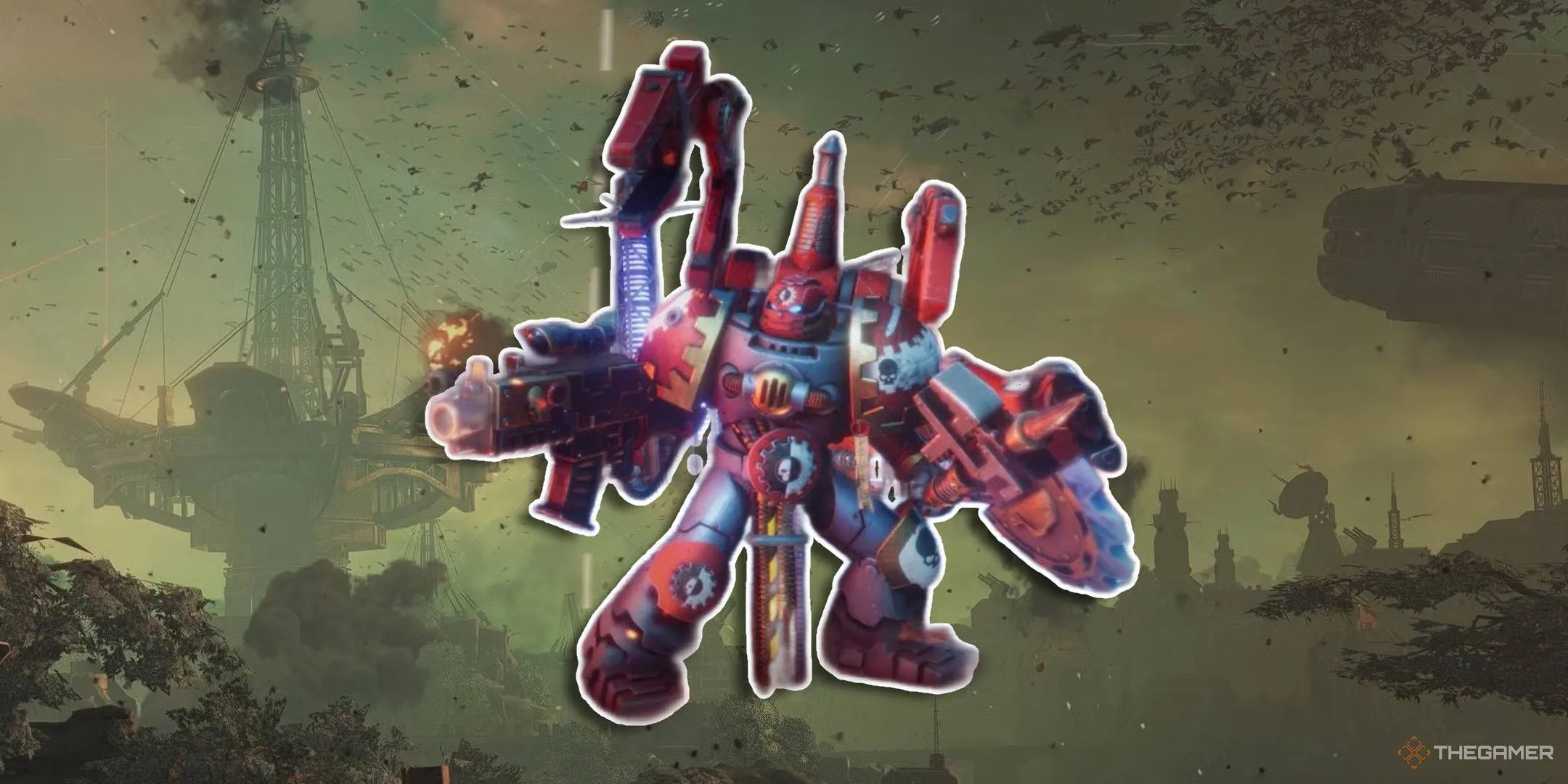 Mô hình Techmarine từ Warhammer 40K đang chiến đấu.