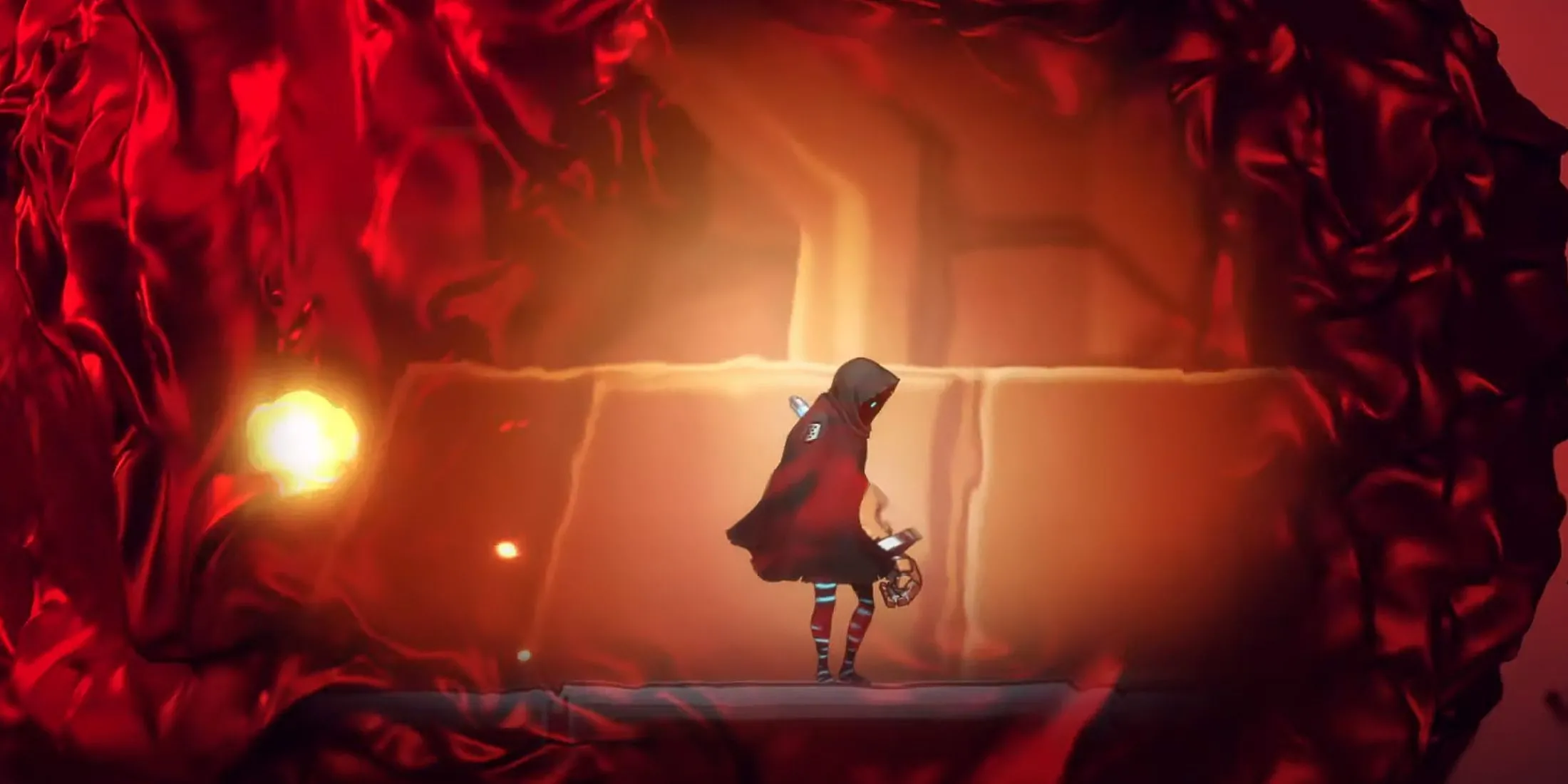 Một cảnh trong Shadow Labyrinth, cho thấy kiếm sĩ đối mặt với những thử thách trong môi trường game