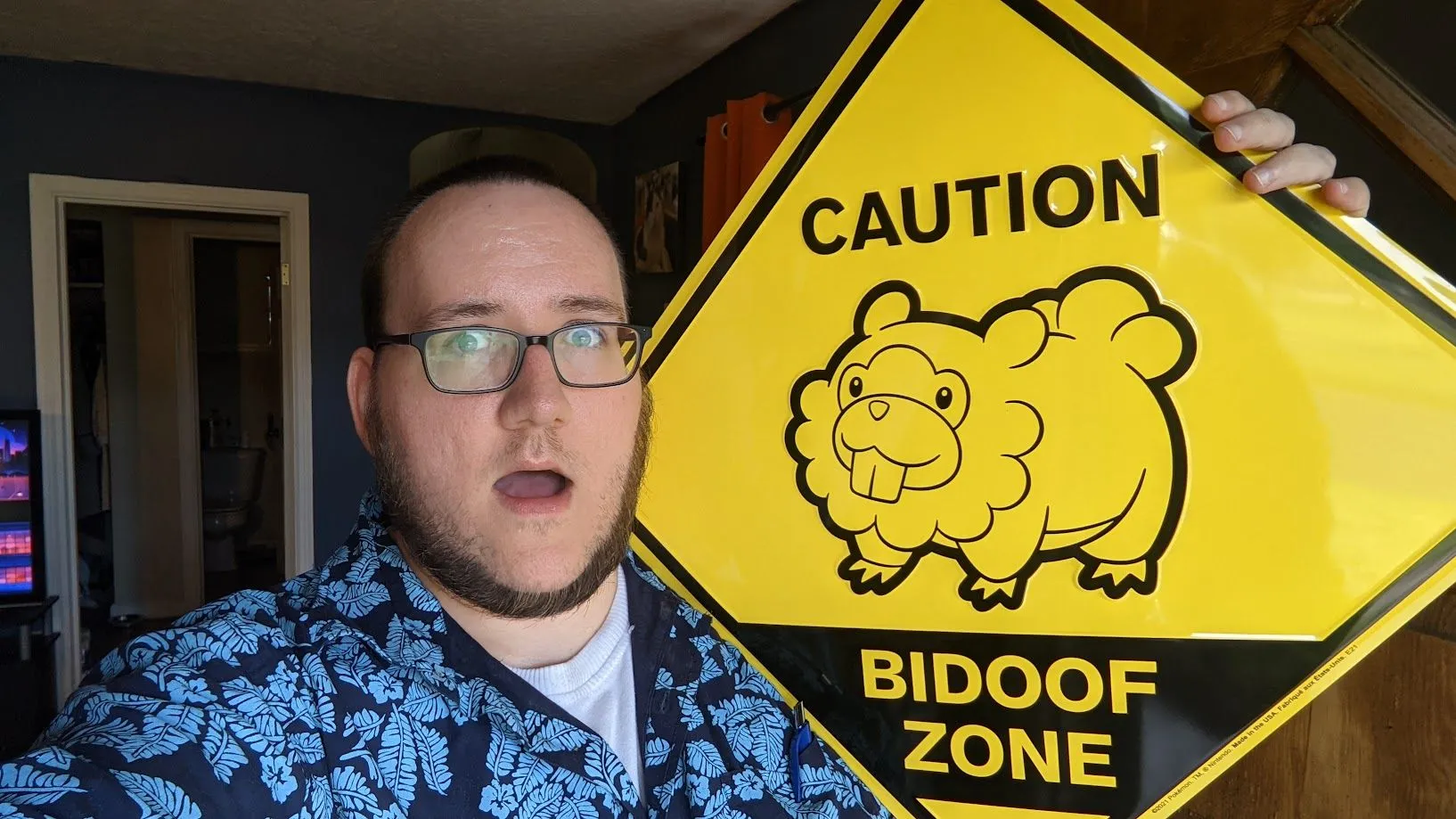 Người hâm mộ Pokemon thể hiện tình yêu cuồng nhiệt với biển hiệu 'YOU ARE NOW ENTERING THE BIDOOF ZONE', biểu tượng của sự dễ tính và sẵn lòng sưu tầm mọi vật phẩm Pokemon.