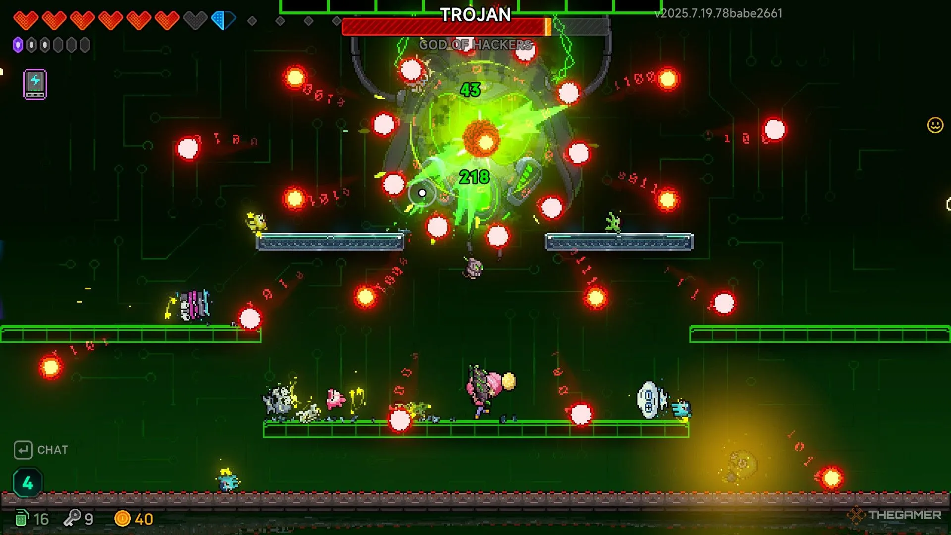 Nhân vật Elise sử dụng Noxmare né đạn và chiến đấu với Trojan trong Neon Abyss 2