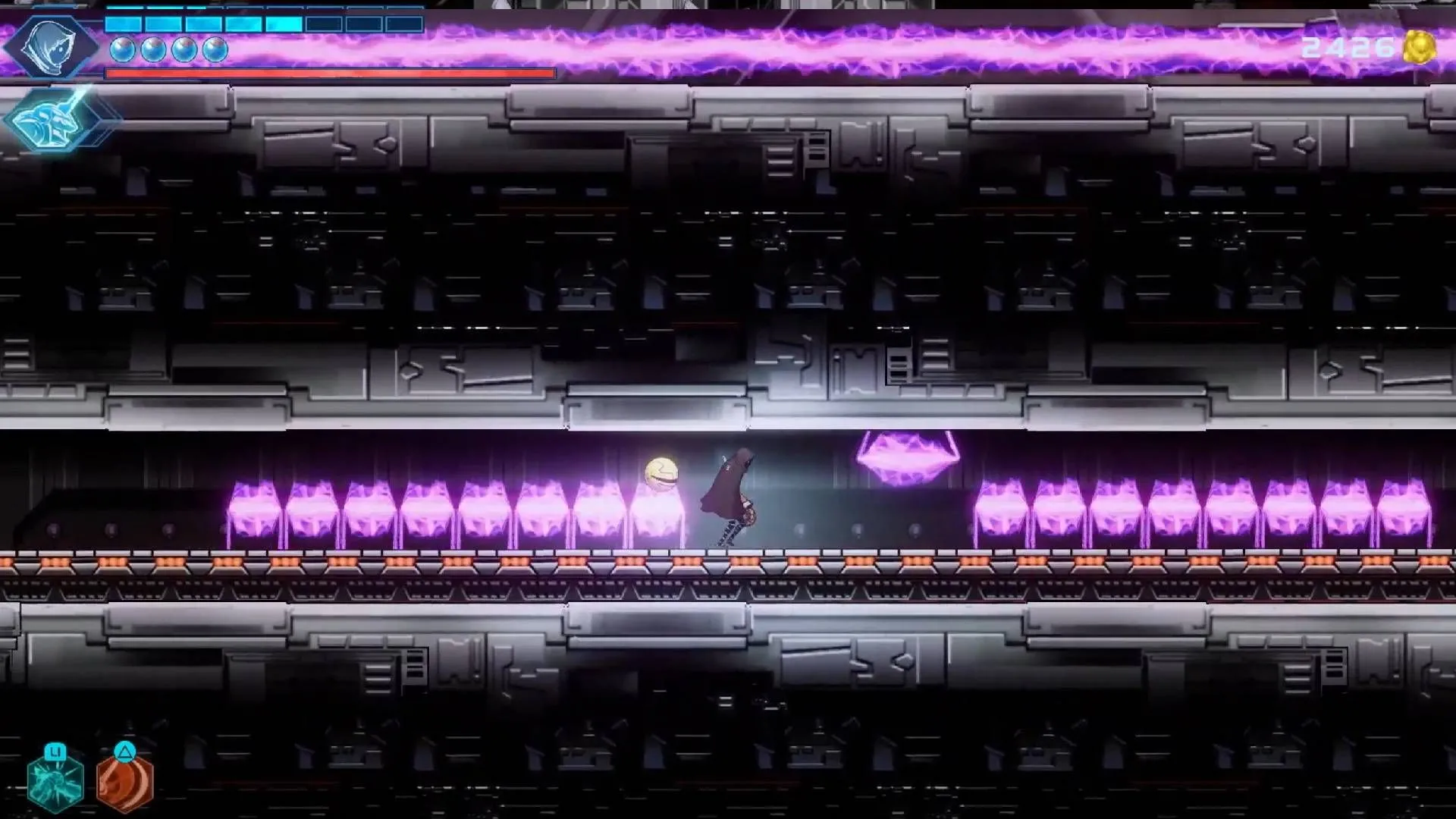 Puck né tránh các chướng ngại vật laser chết người trong hành lang platforming đầy thử thách của Shadow Labyrinth