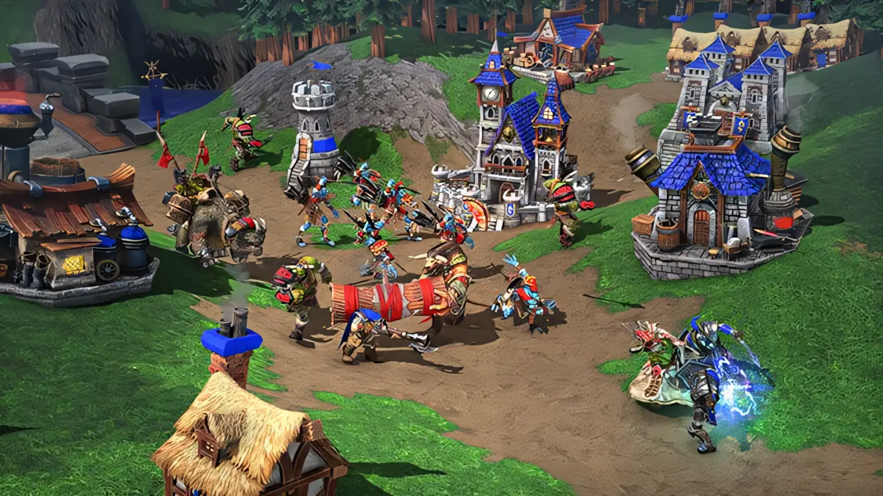 Quang cảnh chiến trường hoặc một khu vực lớn trong game Warcraft 3 Reforged, nơi người chơi gặp phải vô số lỗi