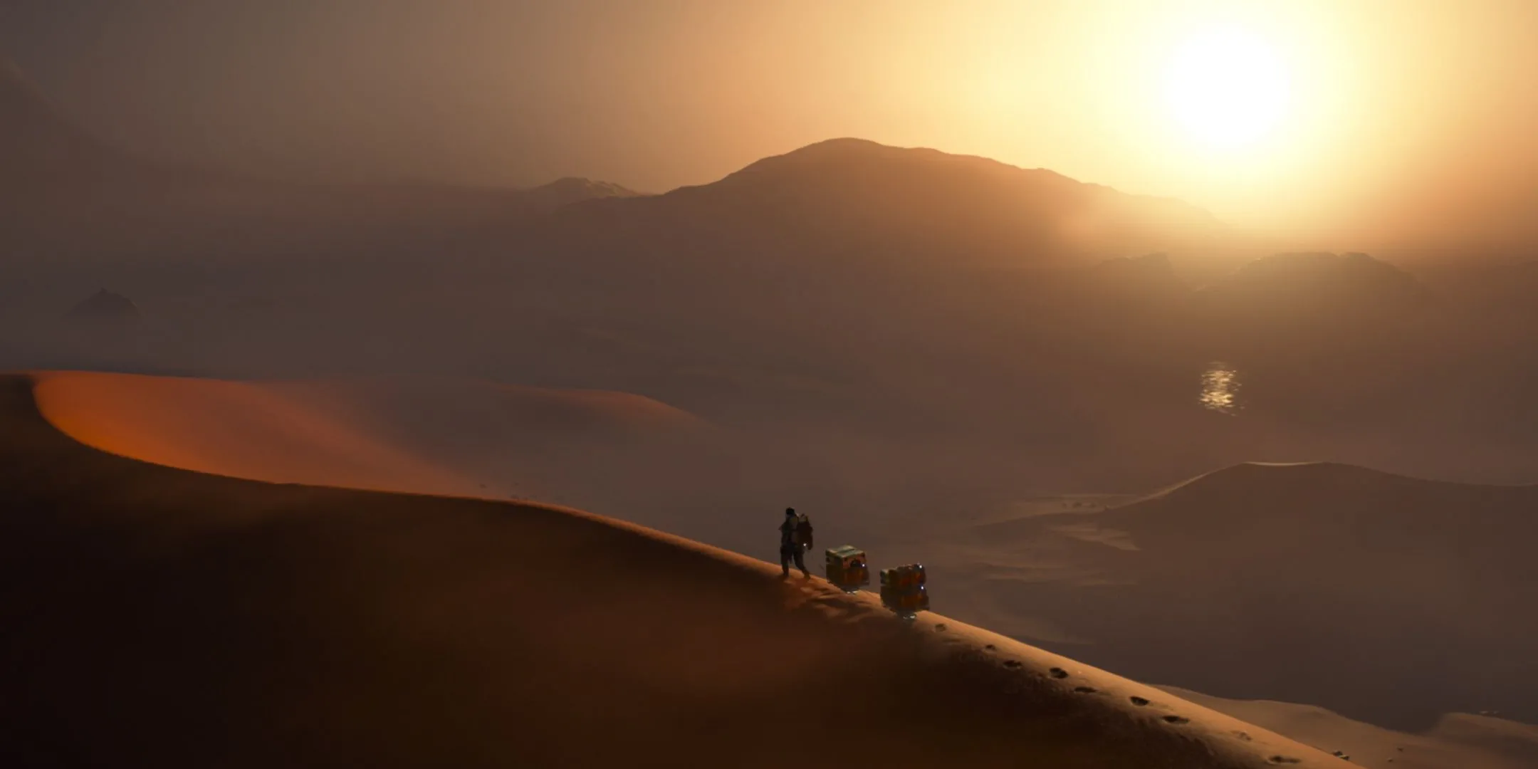 Sam băng qua vùng Outback Australia để thực hiện nhiệm vụ vận chuyển hàng hóa trong Death Stranding 2.
