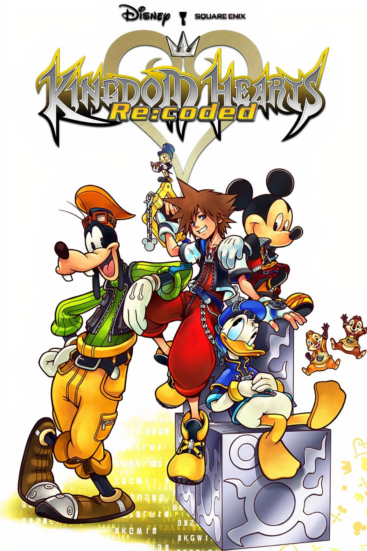 Sora trong Kingdom Hearts Re:Coded, khám phá thế giới dữ liệu với phong cách đồ họa đặc trưng của series.