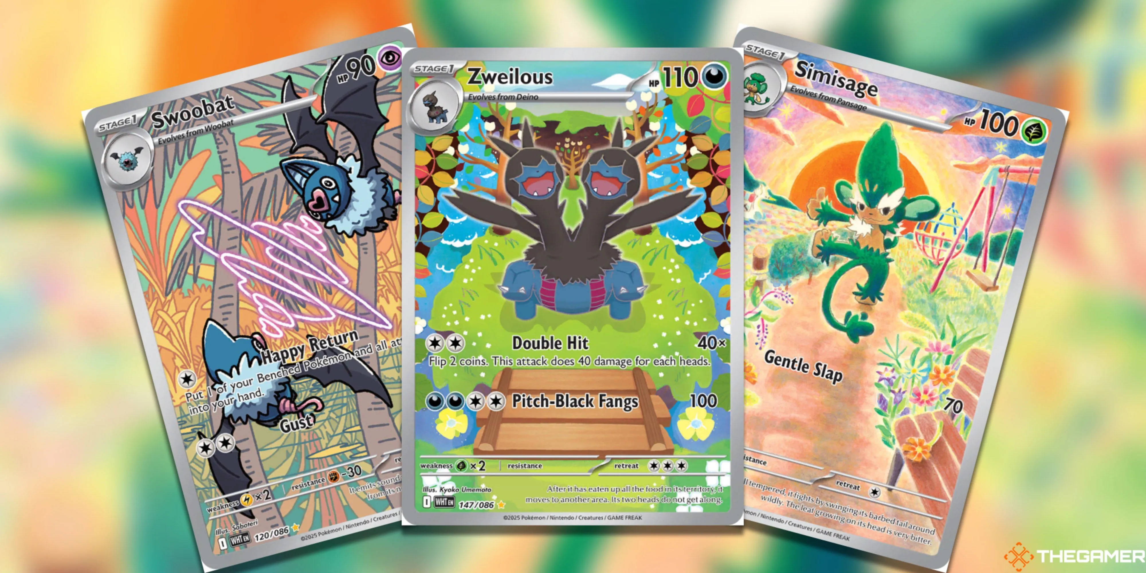 Swoobat, Zweilous và Simisage, những Pokémon TCG minh họa hiếm ít được đánh giá cao.