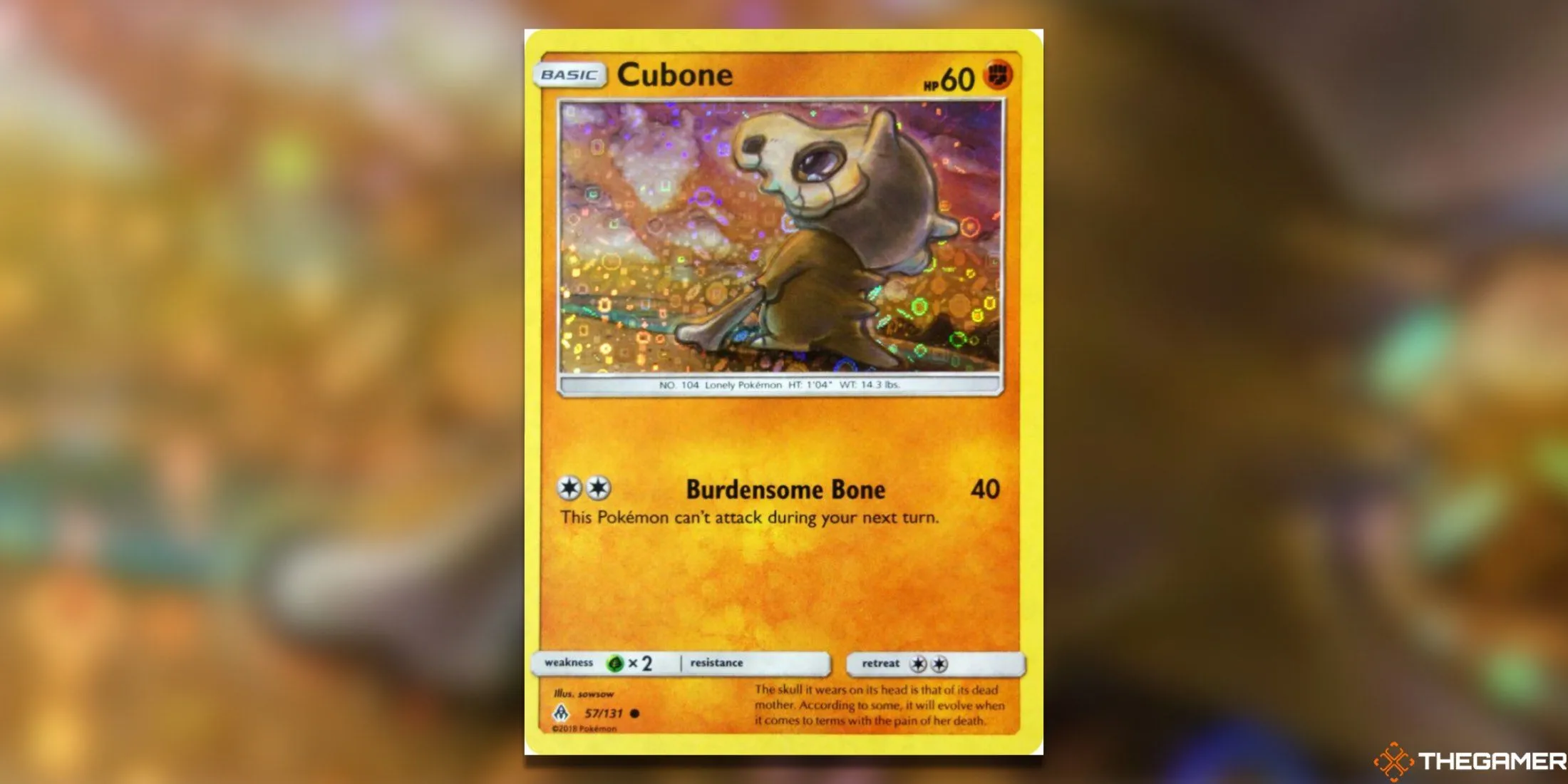 Thẻ bài Cubone 57/131 General Mills promo với hình ảnh trầm tư.