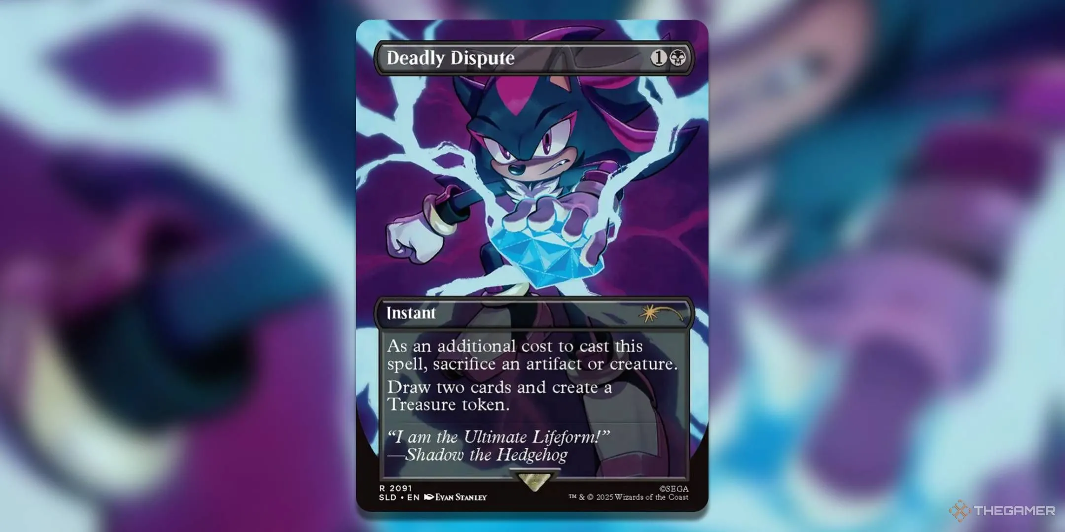 Thẻ bài Deadly Dispute trong Secret Lair X Sonic với Sonic cầm Ngọc Hỗn Loạn