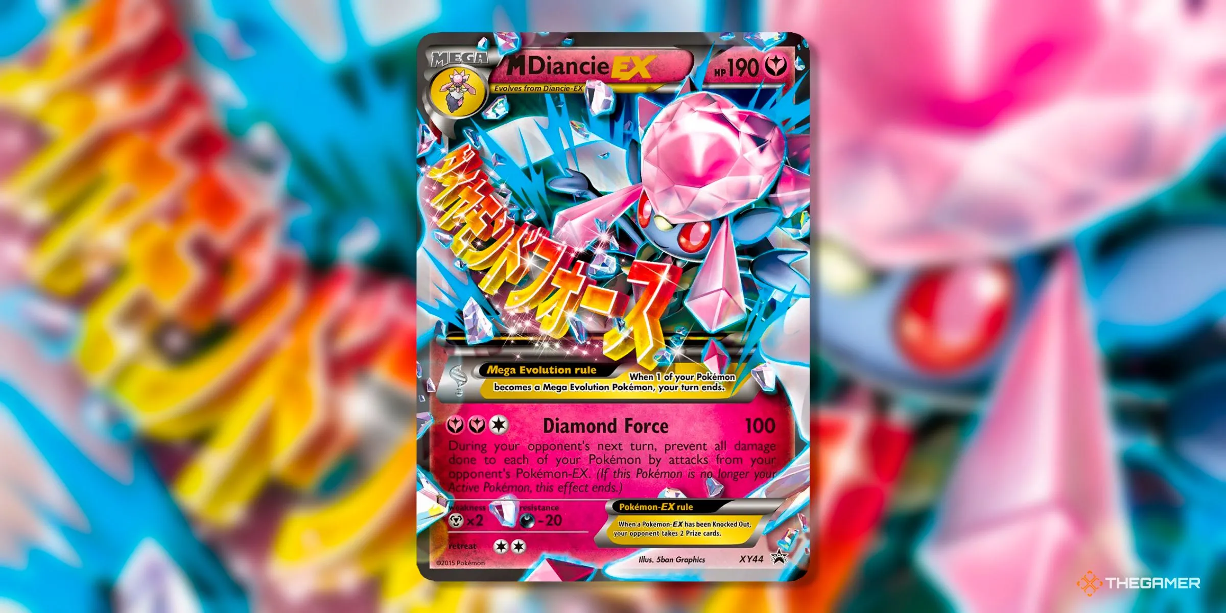 Thẻ bài M Diancie EX Promo (44) quý hiếm từ kỷ nguyên XY, thể hiện vẻ đẹp lấp lánh của Diancie.