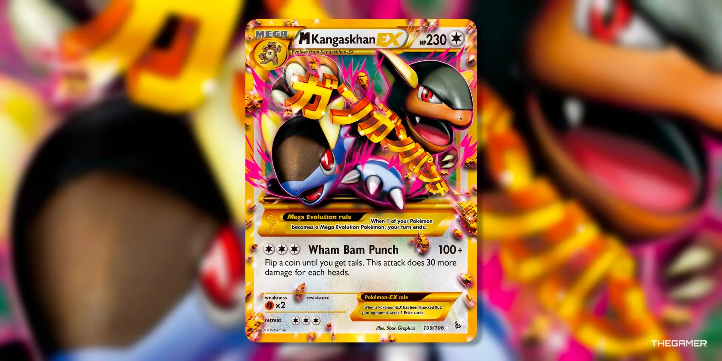 Thẻ bài M Kangaskhan EX Secret Rare (109) từ bộ Flashfire, mang vẻ đẹp hoài niệm của kỷ nguyên XY.