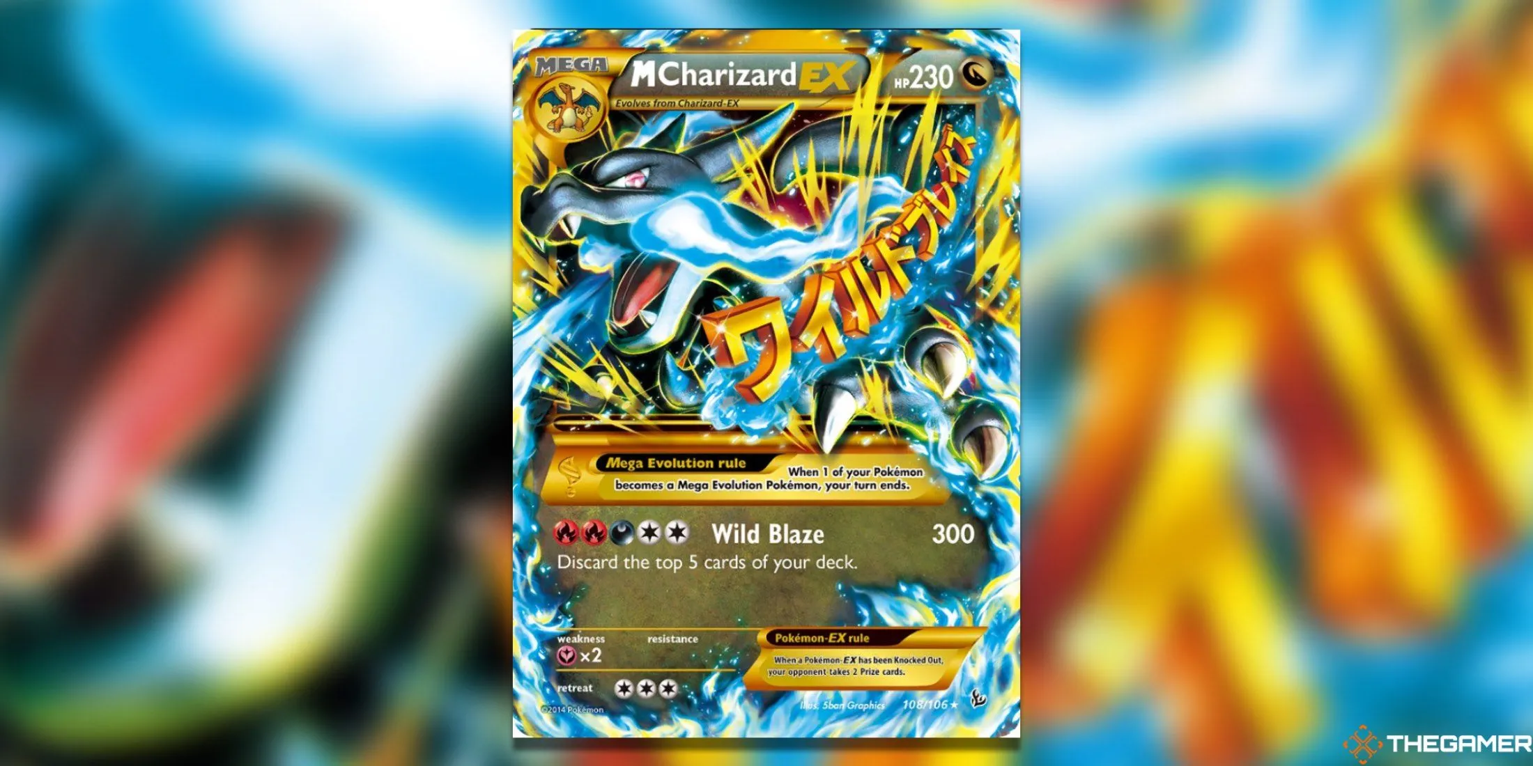Thẻ bài Mega Charizard X rực lửa từ bộ Flashfire của Pokémon TCG