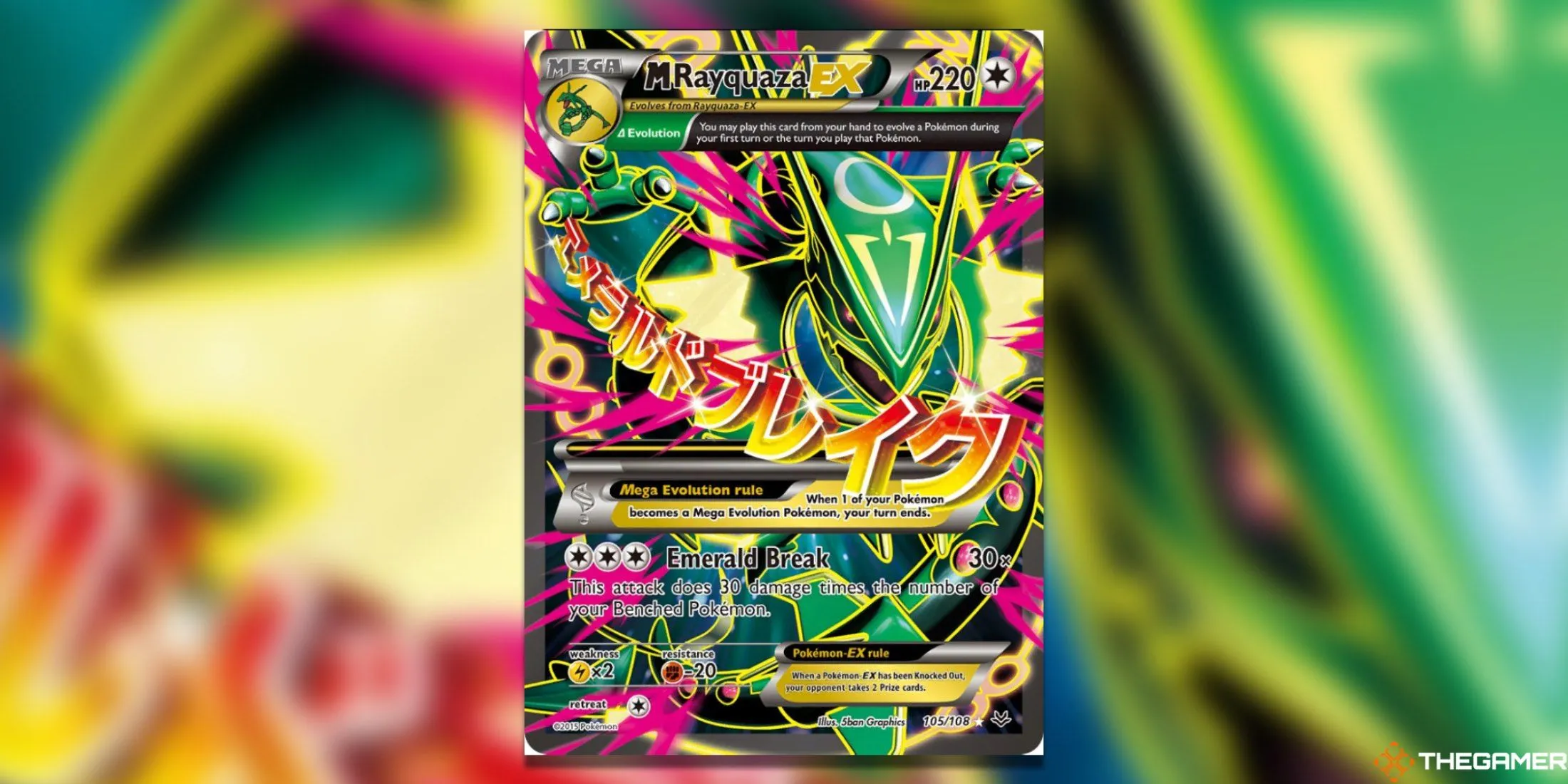 Thẻ bài Mega Rayquaza oai phong từ bộ Roaring Skies của Pokémon TCG