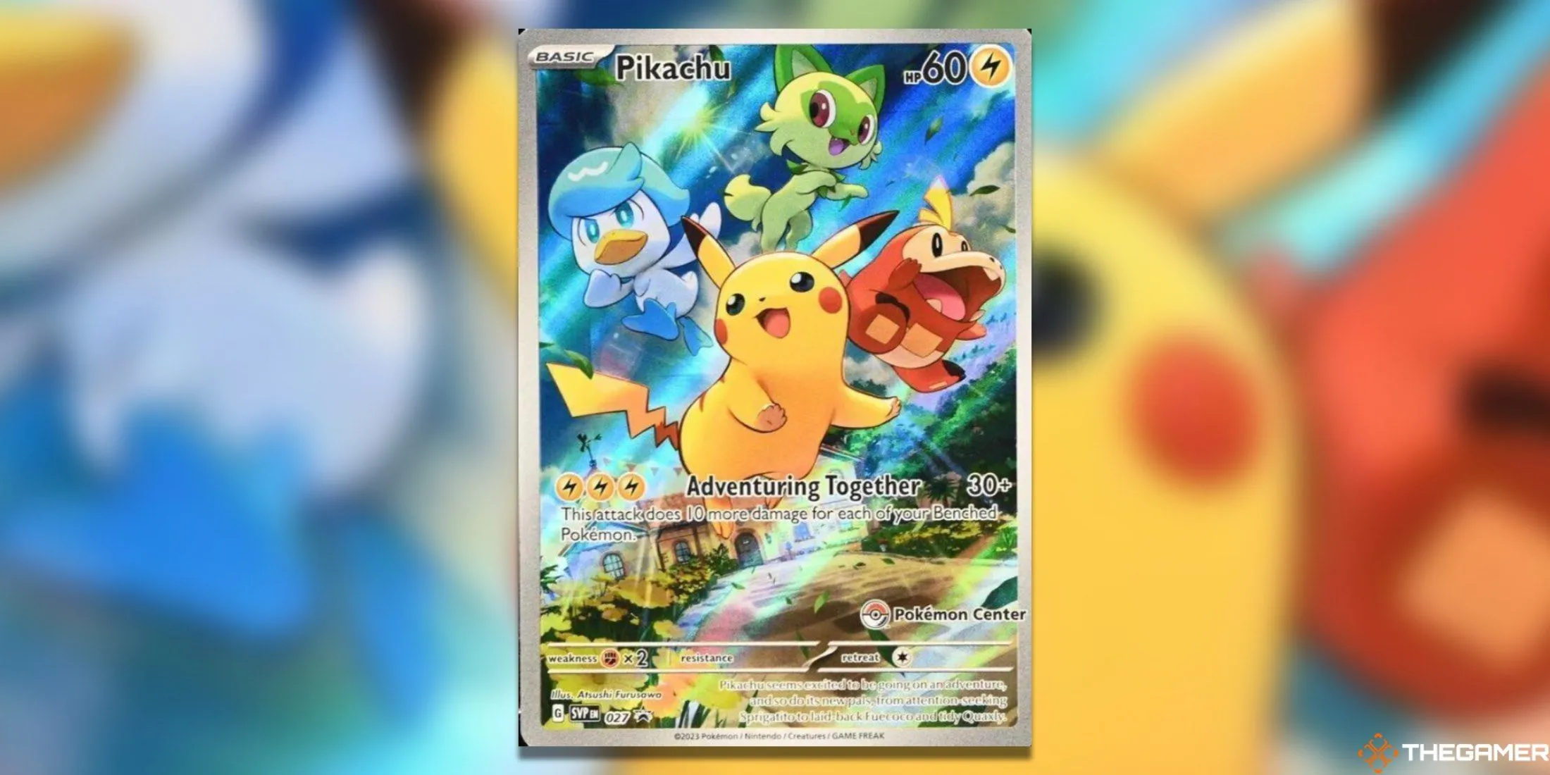 Thẻ bài Pikachu promo độc quyền Pokémon Center trong set Scarlet &amp; Violet, có Paldean Pokemon.