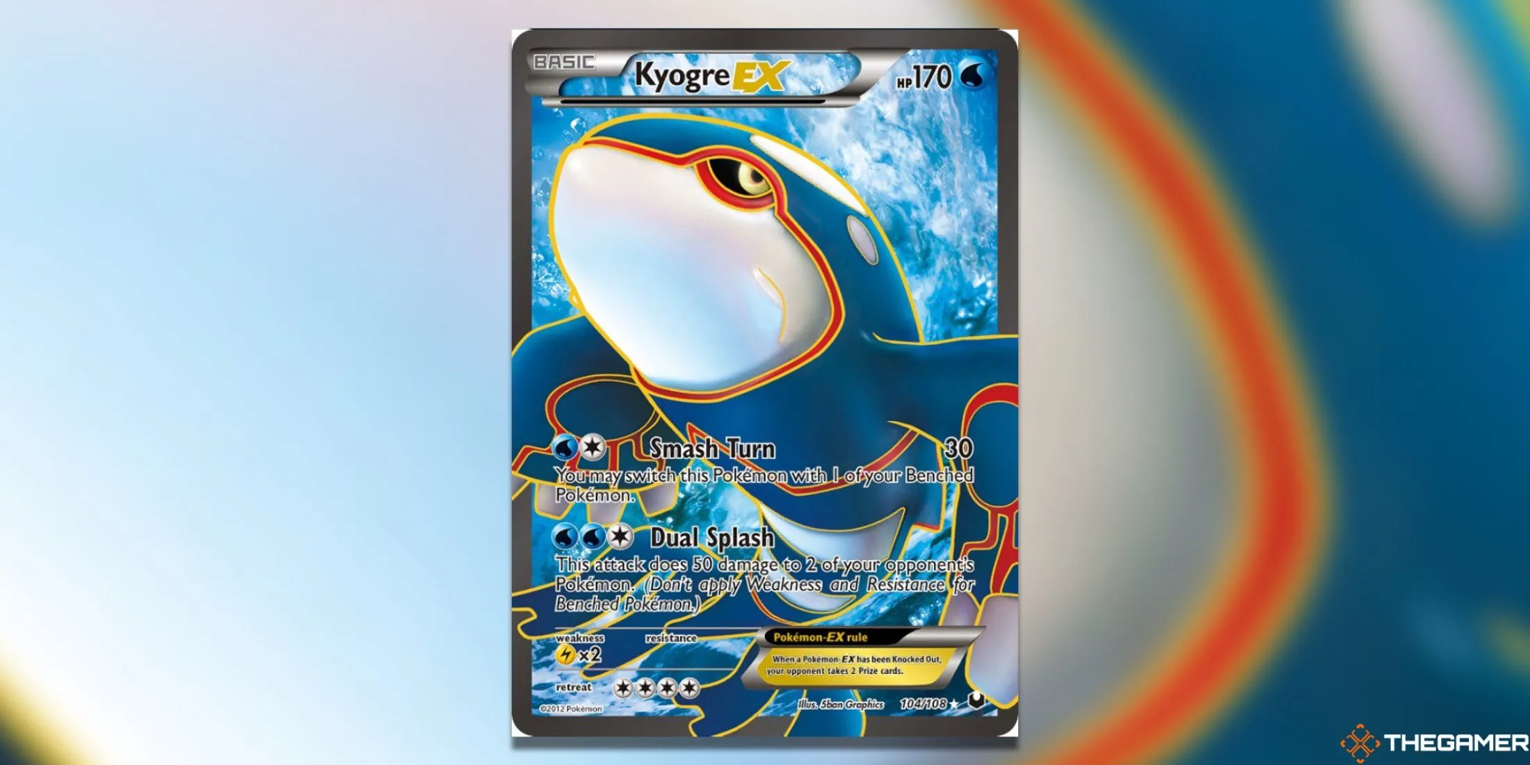 Thẻ bài Pokemon TCG Kyogre EX Full Art từ set Dark Explorers với hình ảnh Kyogre hùng vĩ.