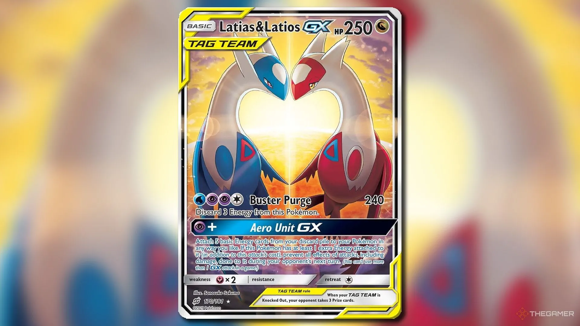 Thẻ bài Pokemon TCG Latias &amp; Latios GX Alternate Full Art từ set Team Up, minh họa bộ đôi rồng Eon đáng yêu.