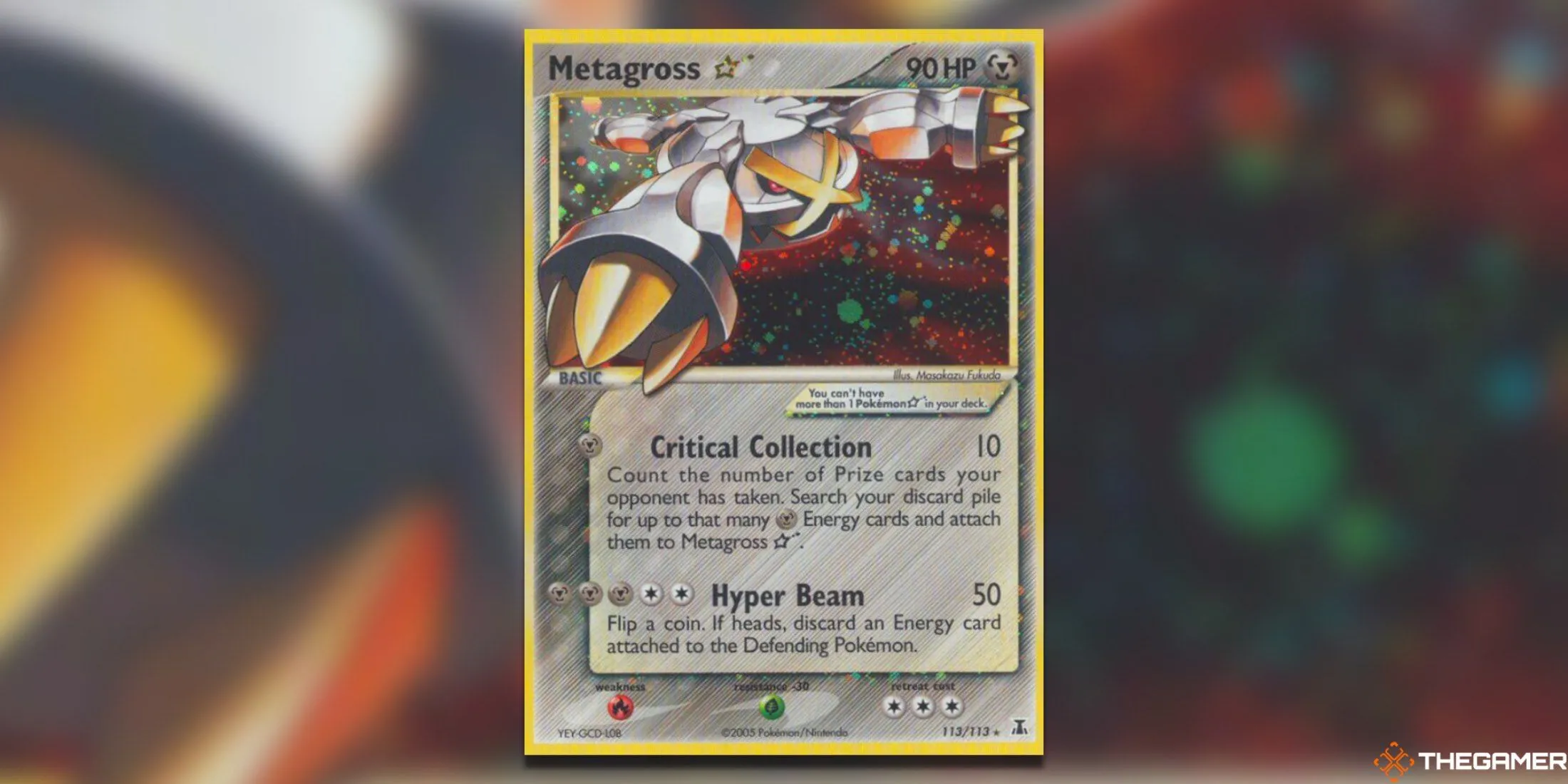 Thẻ bài Pokemon TCG Metagross Star Ultra Rare từ set Delta Species, nổi bật với màu sắc shiny và nền tối.