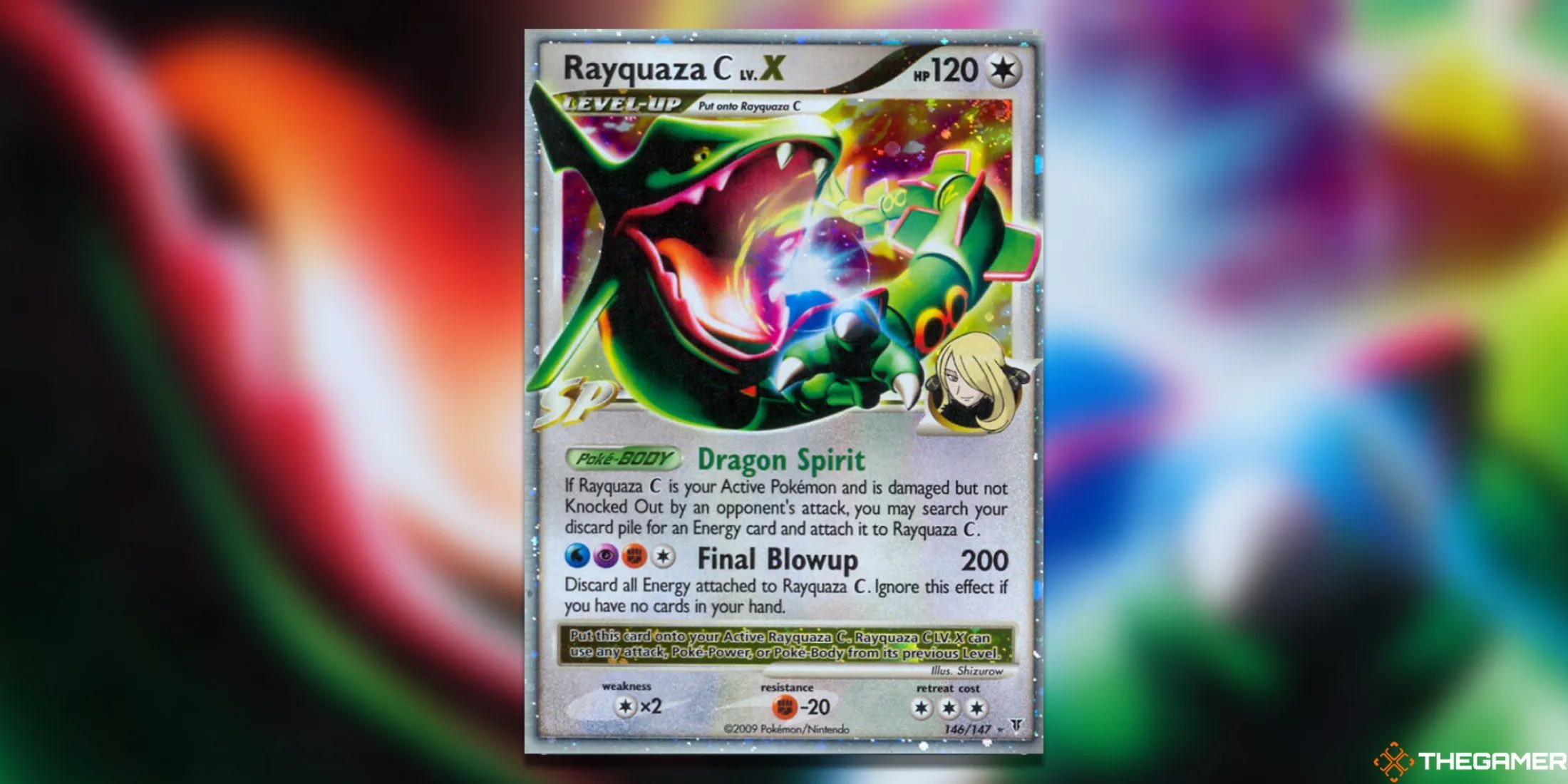 Thẻ bài Pokemon TCG Rayquaza C LV. X Ultra Rare trong set Supreme Victors, với thiết kế rồng huyền thoại.