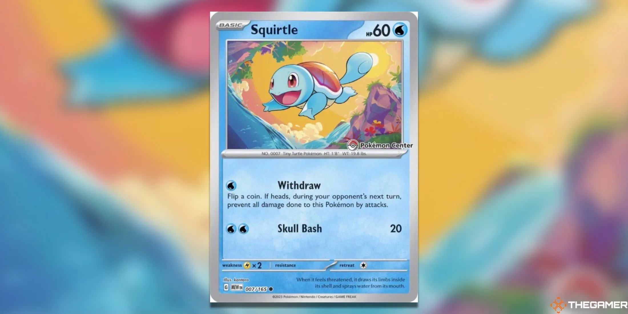 Thẻ bài promo Squirtle 007/165 độc quyền Pokémon Center, từng được tặng kèm miễn phí.