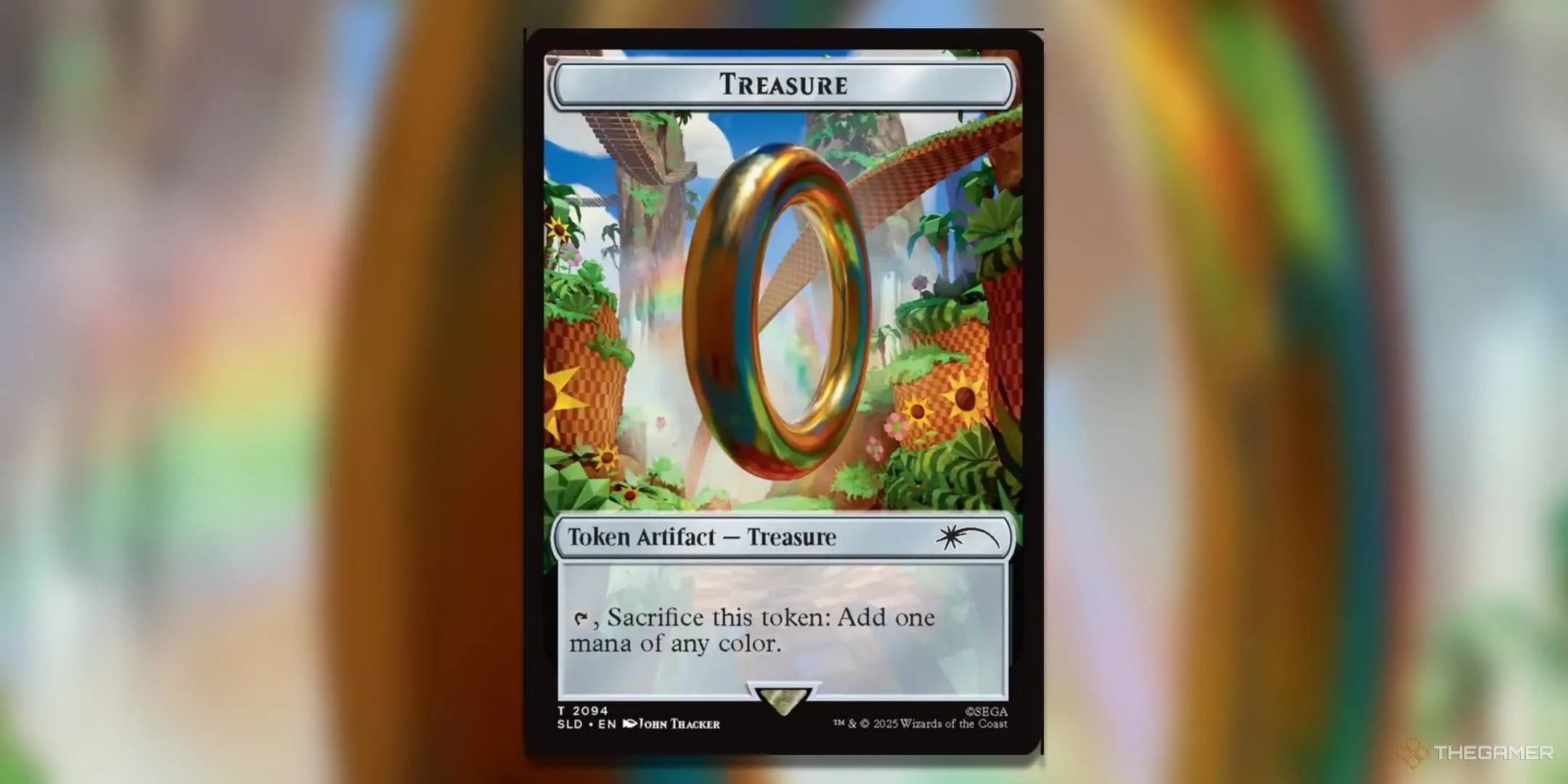 Thẻ bài Treasure trong Secret Lair X Sonic với hình ảnh nhẫn vàng Sonic