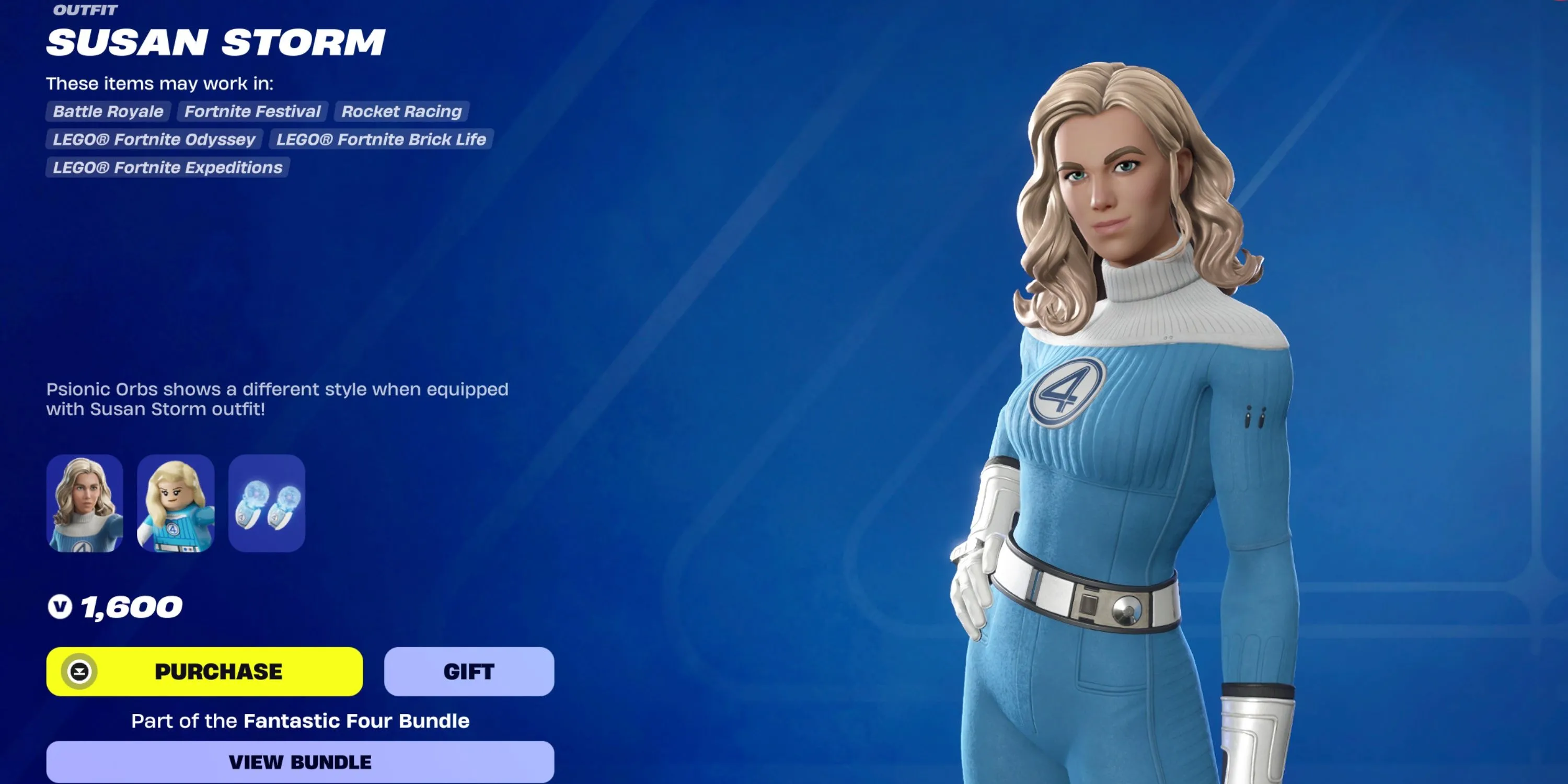 The Invisible Woman Susan Storm, một phần của sự kiện Fantastic Four Fortnite.