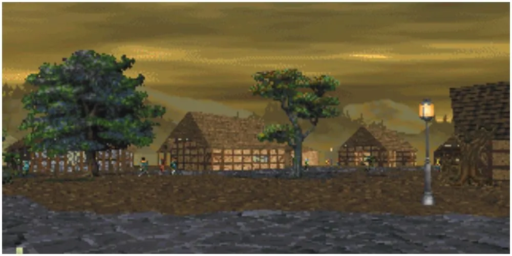 Thị trấn Daggerfall hoàng hôn, một trong những tác phẩm kinh điển của Julian LeFay trong The Elder Scrolls