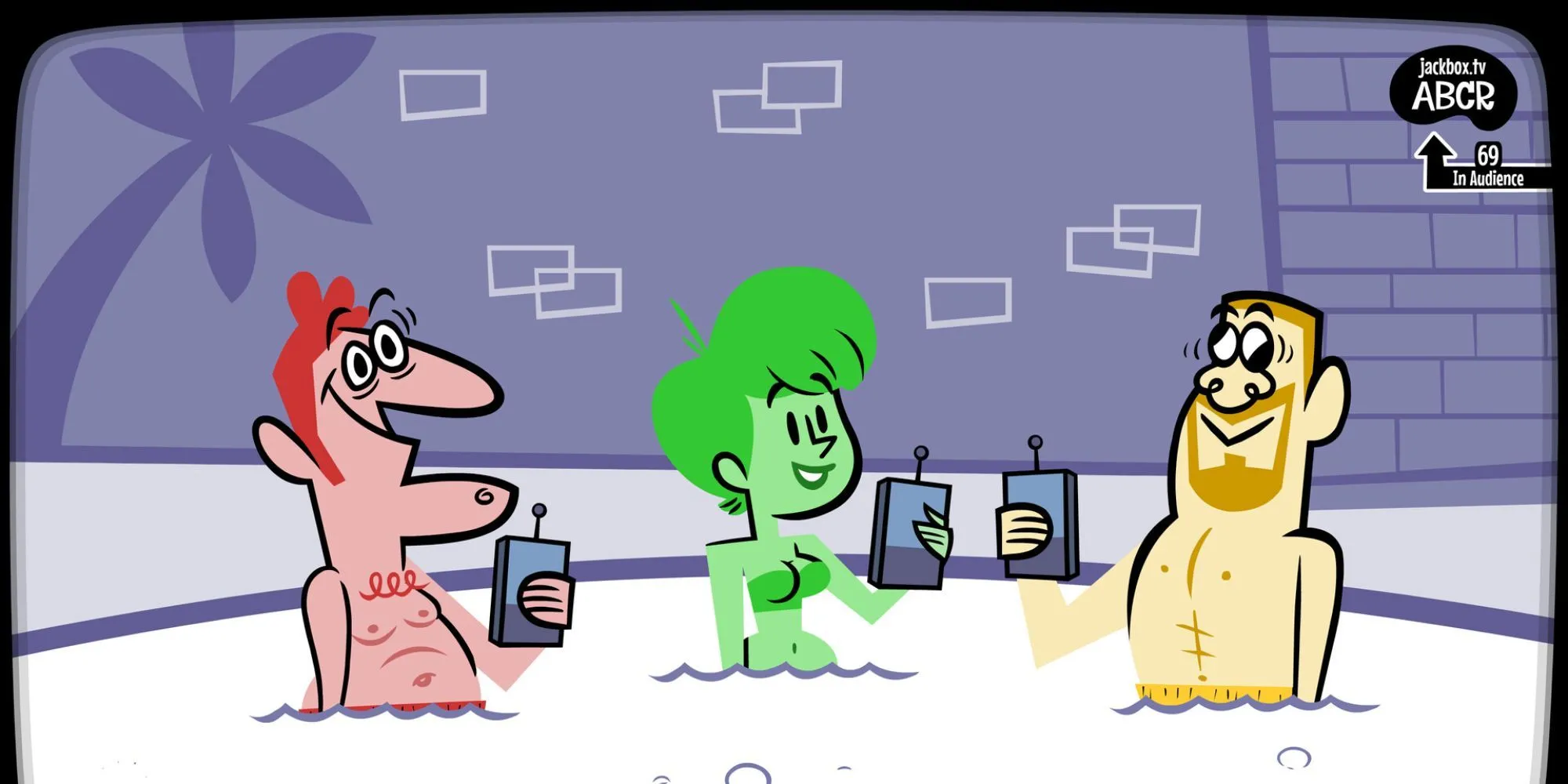 Thiết kế bìa game Jackbox Naughty Pack với các nhân vật hài hước, thể hiện tính giải trí dành cho người lớn của tựa game.