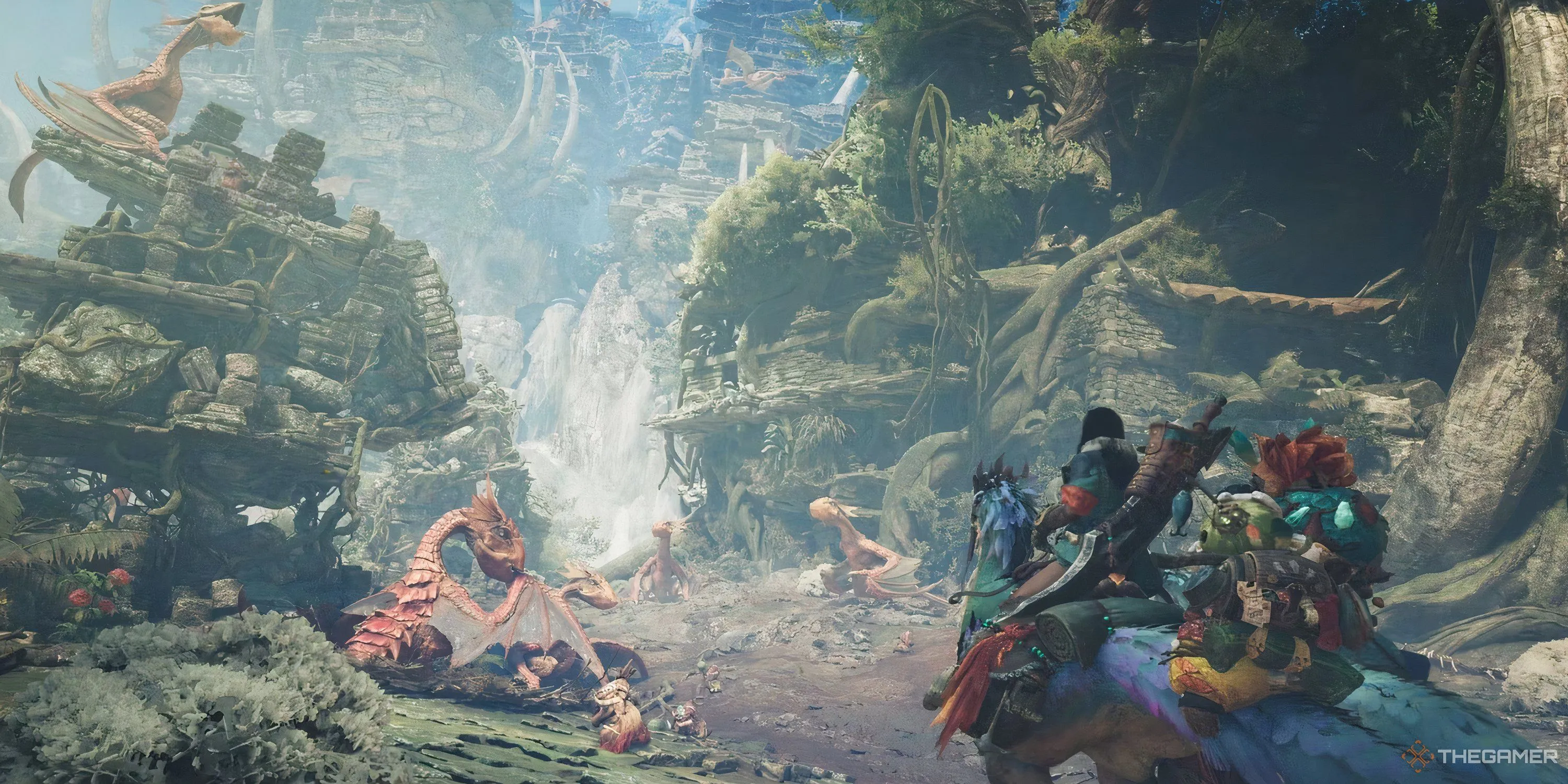 Thợ săn khám phá khu rừng rộng lớn trong tựa game Monster Hunter Wilds