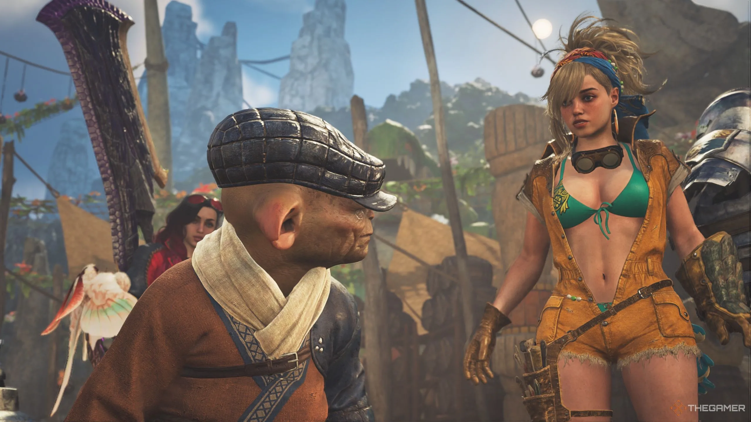 Thợ săn và Gemma cùng nhau chế tạo trang bị mới từ vé Flamefete đầy giá trị trong Monster Hunter Wilds