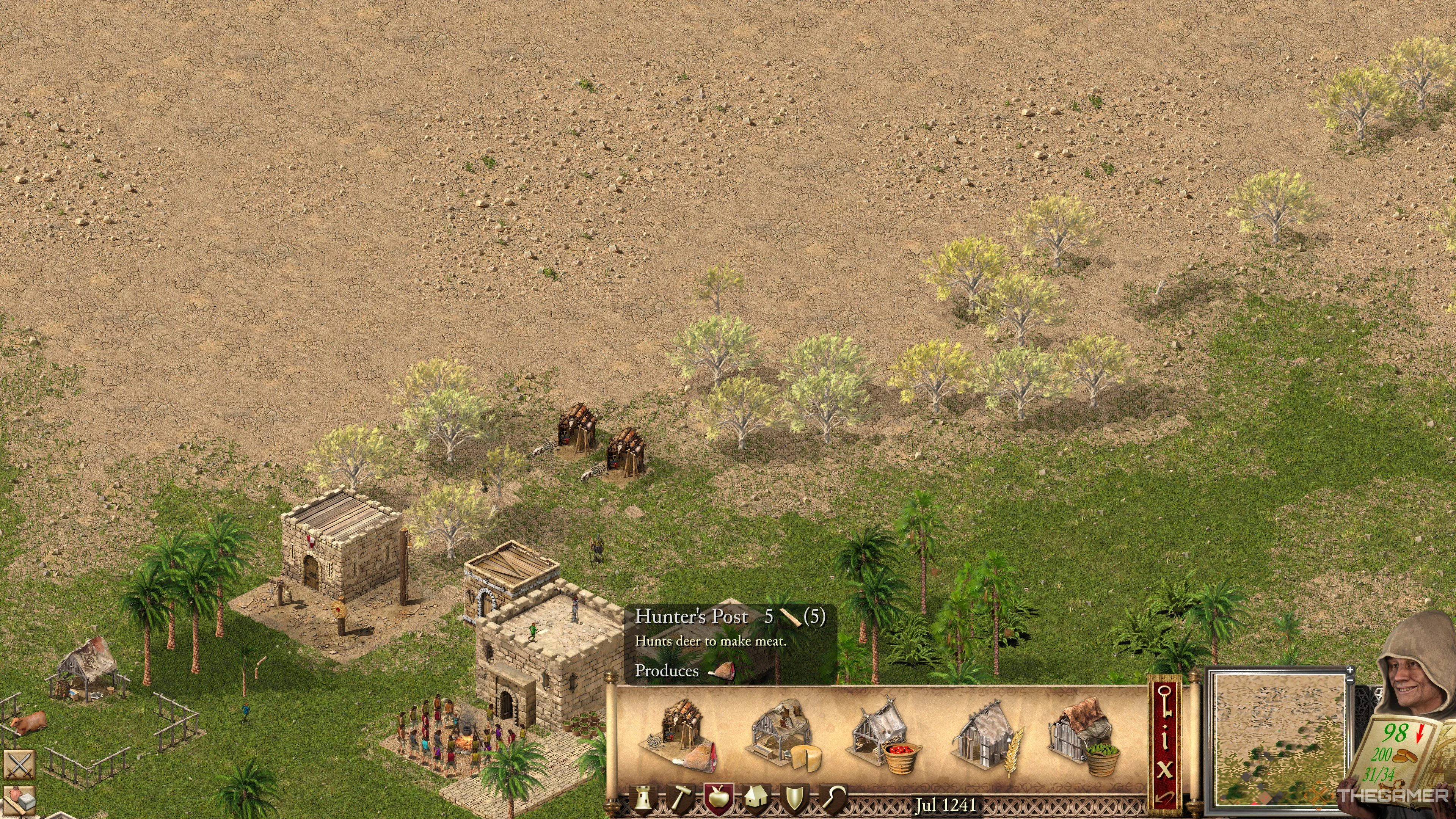 Trạm thợ săn, nguồn cung cấp thịt tạm thời từ những chú hươu trên bản đồ Stronghold Crusader Definitive Edition.