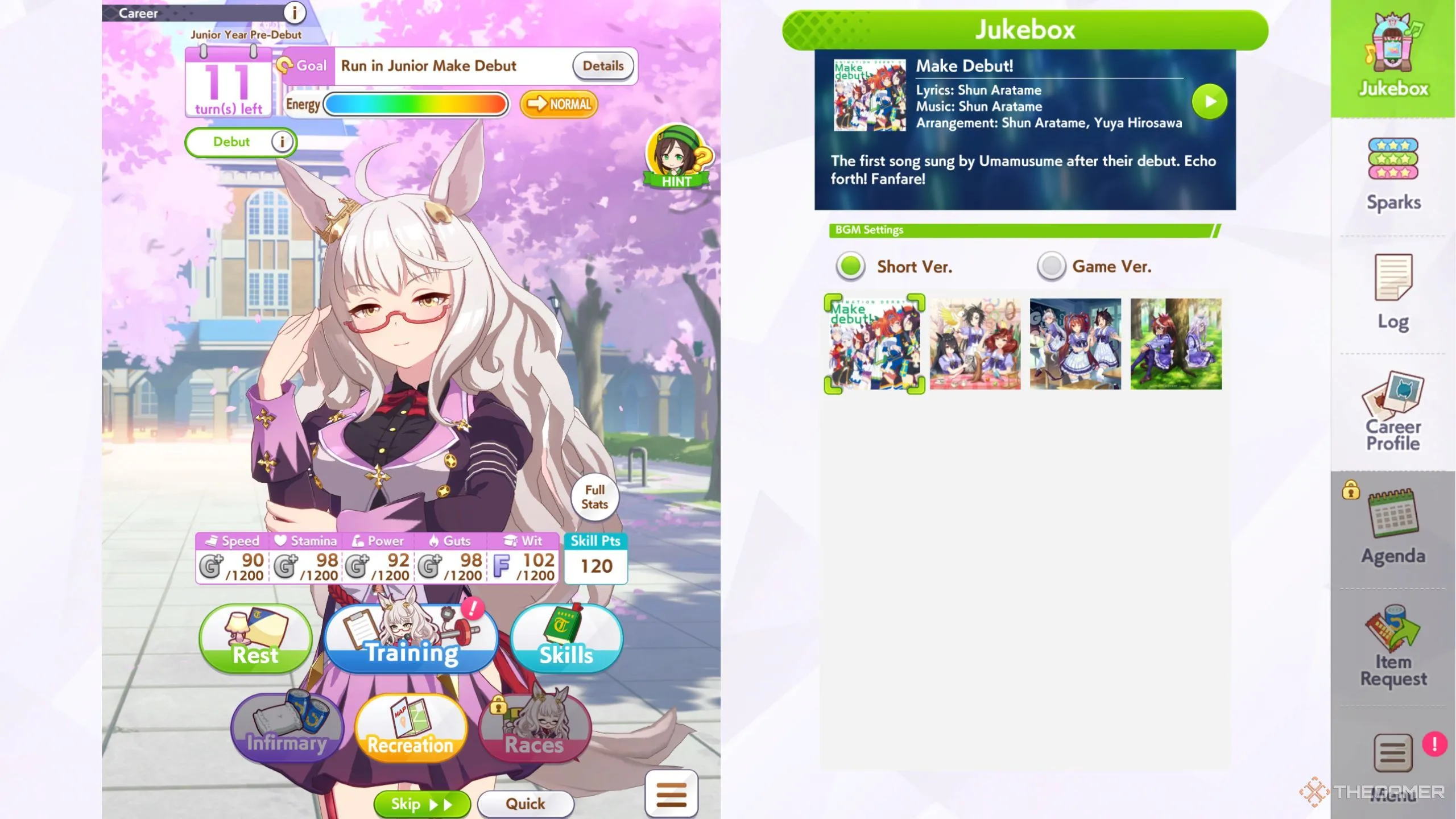 Umamusume Pretty Derby Biwa Hayahide trong màn hình huấn luyện
