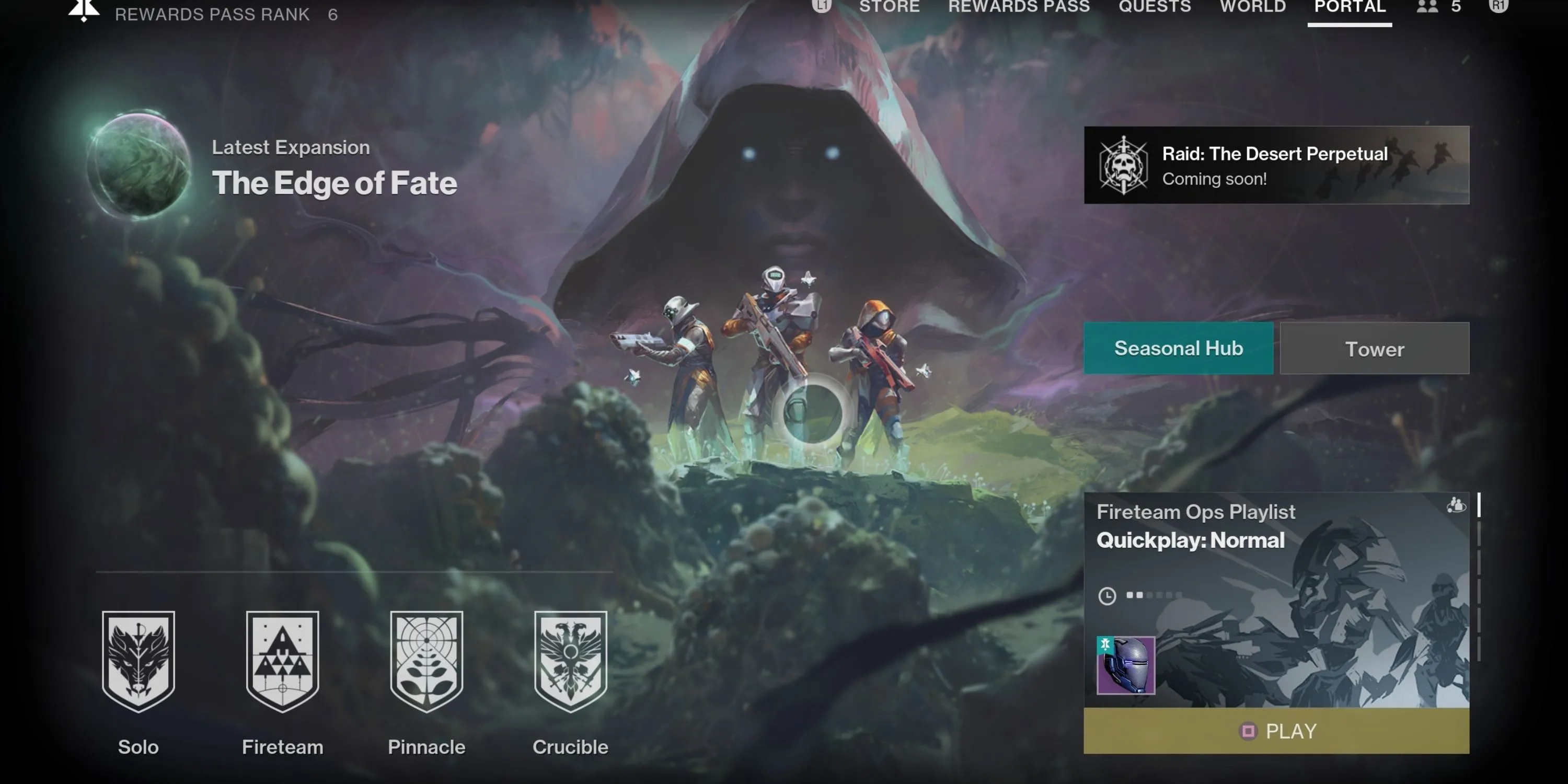 Giao diện cổng Portal trong Destiny 2 với các hoạt động Nightfall và Ops