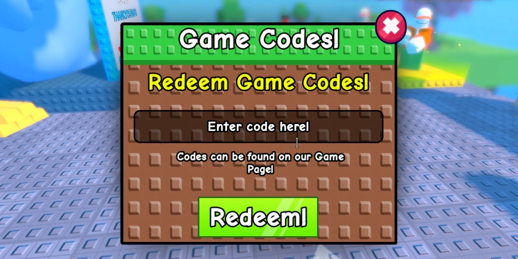 Giao diện đổi mã code trong game Stick Battles với nút Redeem