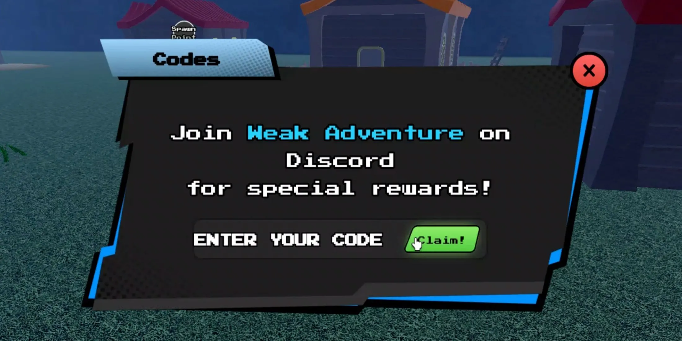 Giao diện nhập mã code trong Aether Adventure