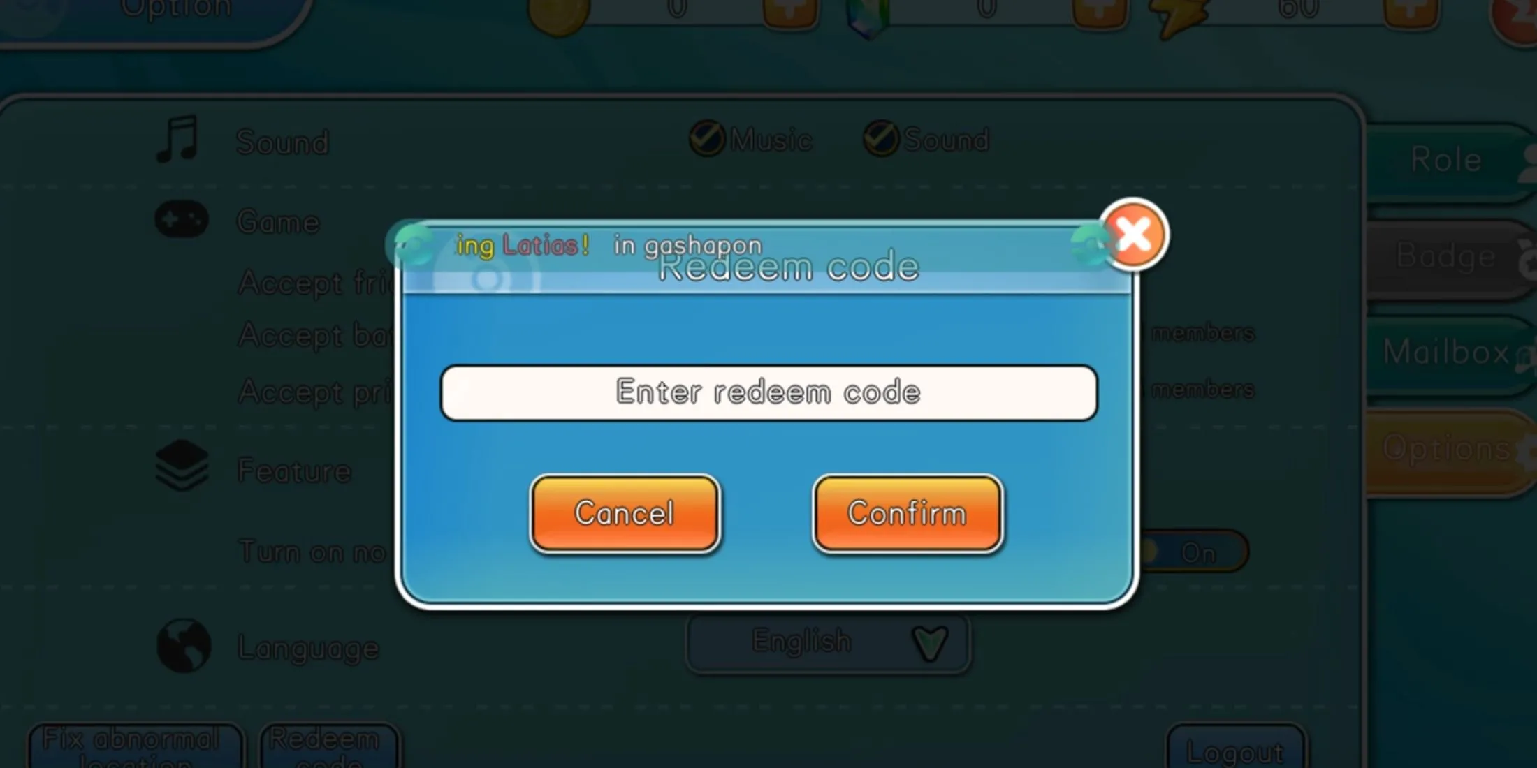 Giao diện nhập mã code trong game Pocket Pixel, minh họa các bước đổi quà