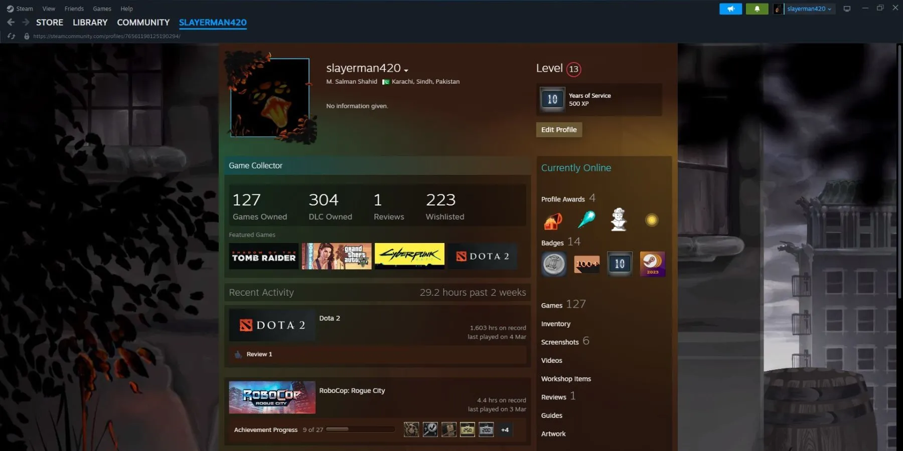 Giao diện tùy chỉnh hồ sơ cá nhân trên Steam, nơi người chơi có thể thay đổi avatar và thông tin.