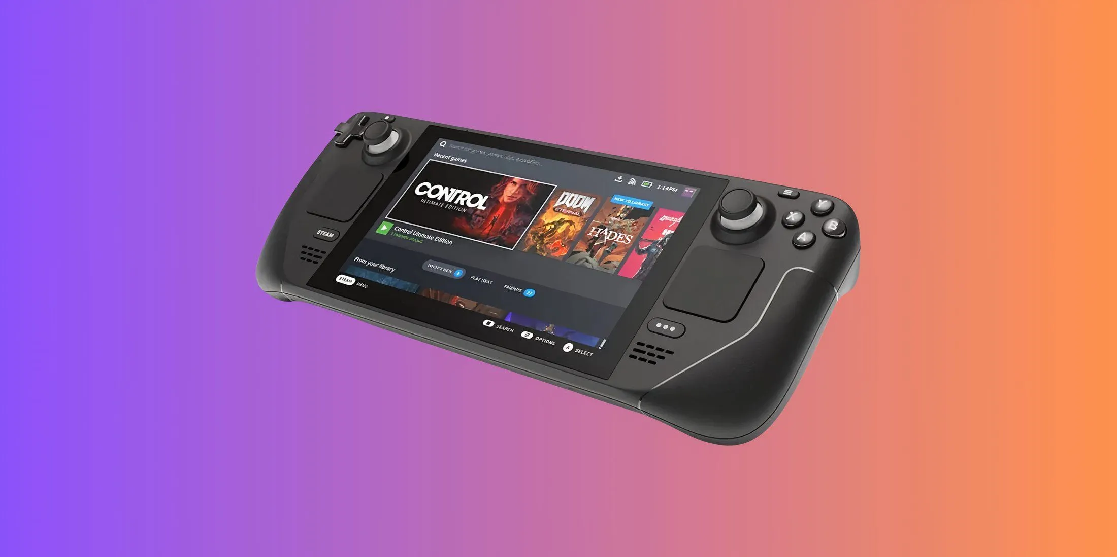 Hình ảnh minh họa máy chơi game Steam Deck OLED với màn hình và thẻ nhớ MicroSD