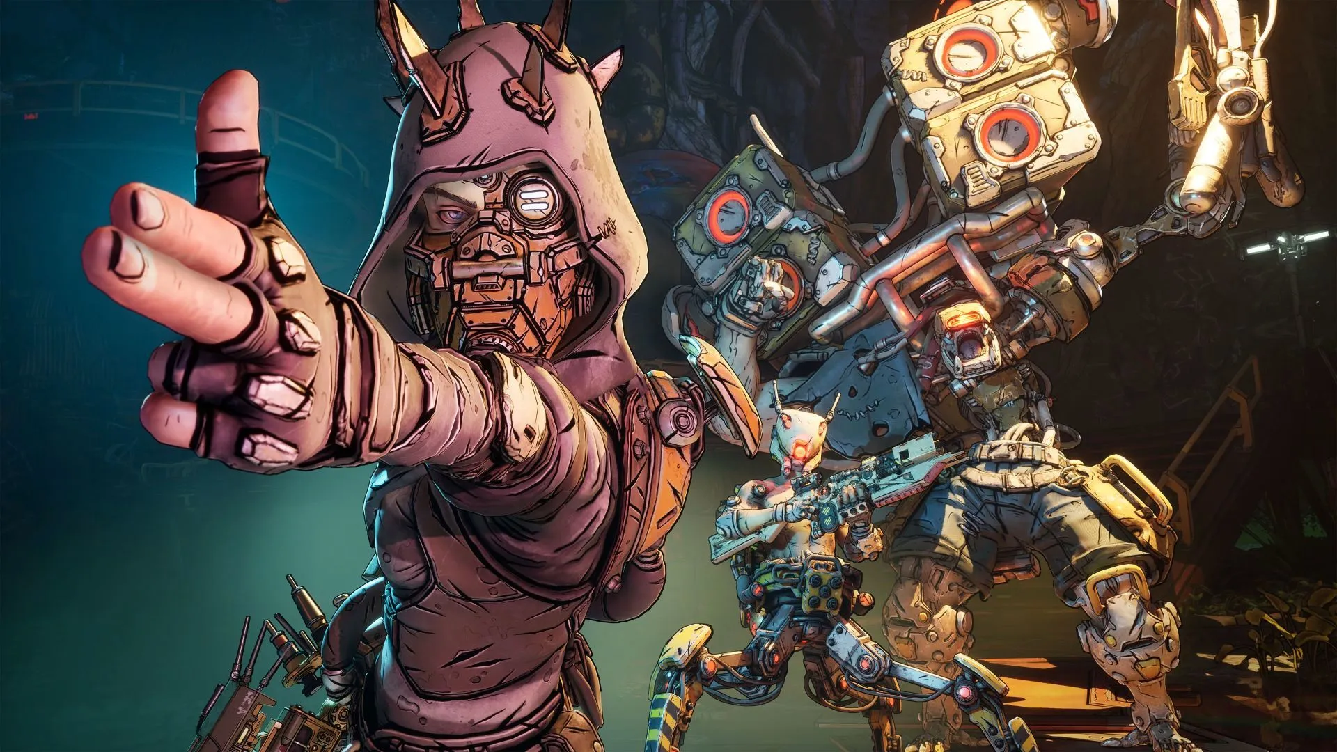 Hình ảnh quảng bá Borderlands 4 với tay cướp dùng ngón tay tạo hình súng