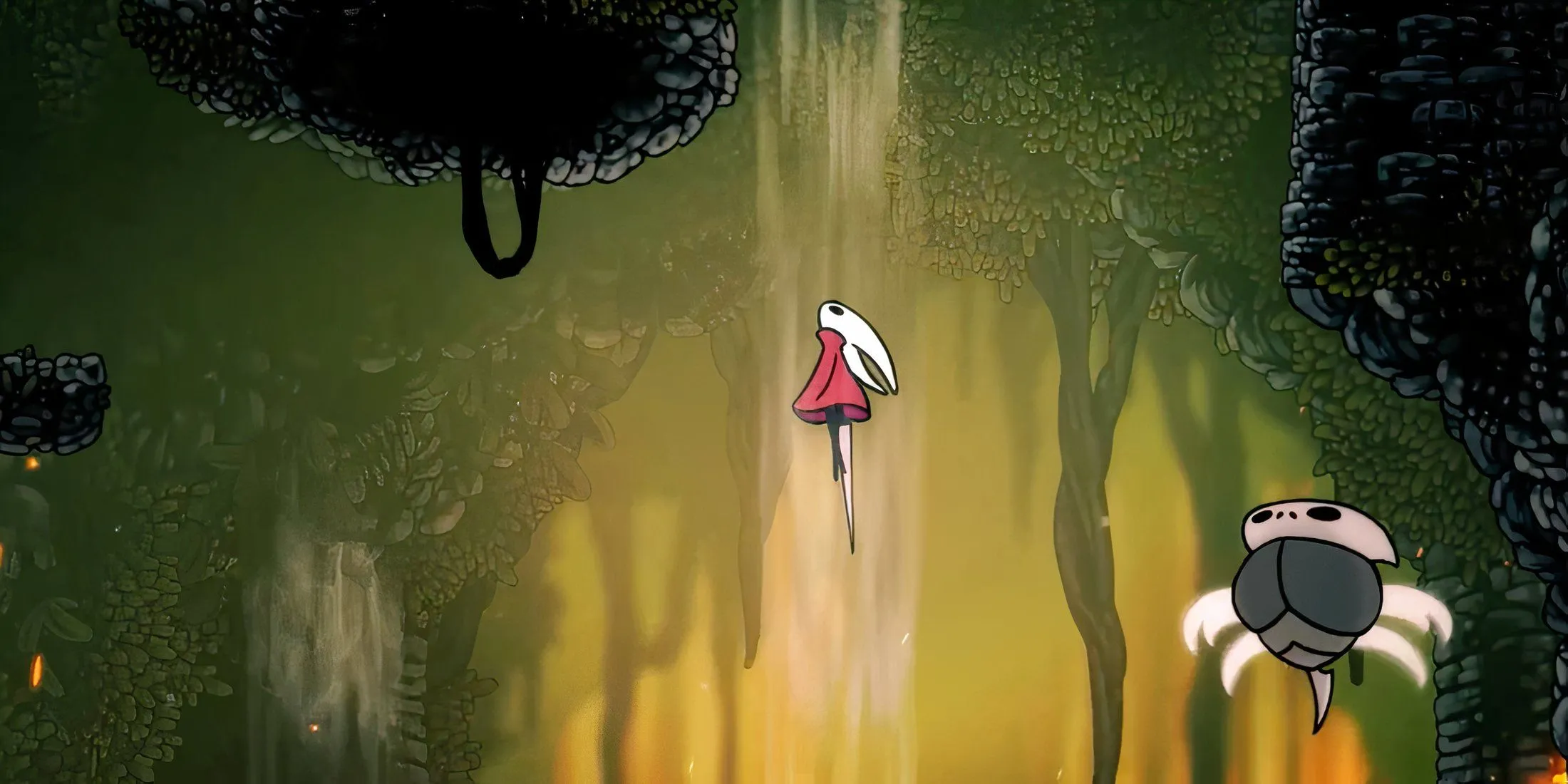 Hornet lướt nhẹ theo luồng gió, khám phá những vùng đất mới trong Hollow Knight Silksong.