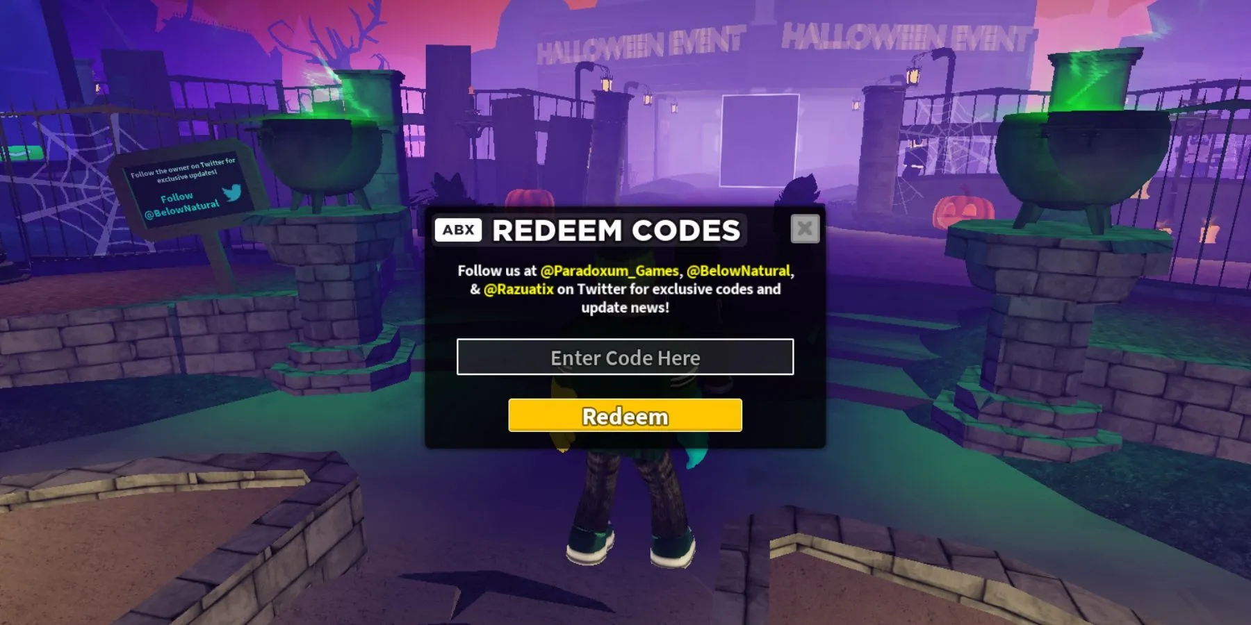 Hướng dẫn cách đổi mã code Tower Defense Simulator trong game Roblox, hiển thị nút Twitter (X) và ô nhập code