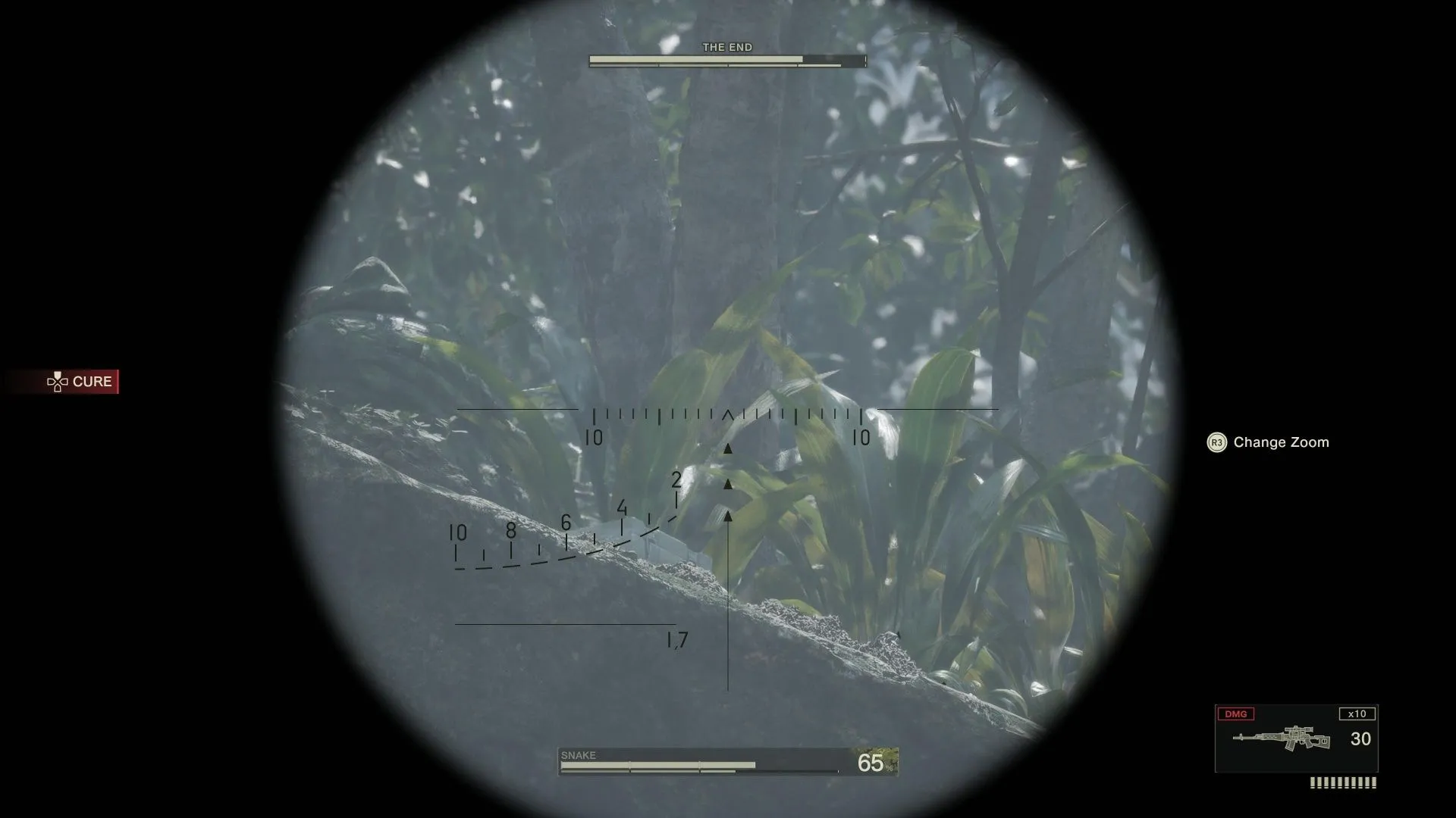 Lão sniper The End ẩn mình trên cao, ngắm bắn bằng khẩu Mosin Nagant gây mê trong MGS Delta