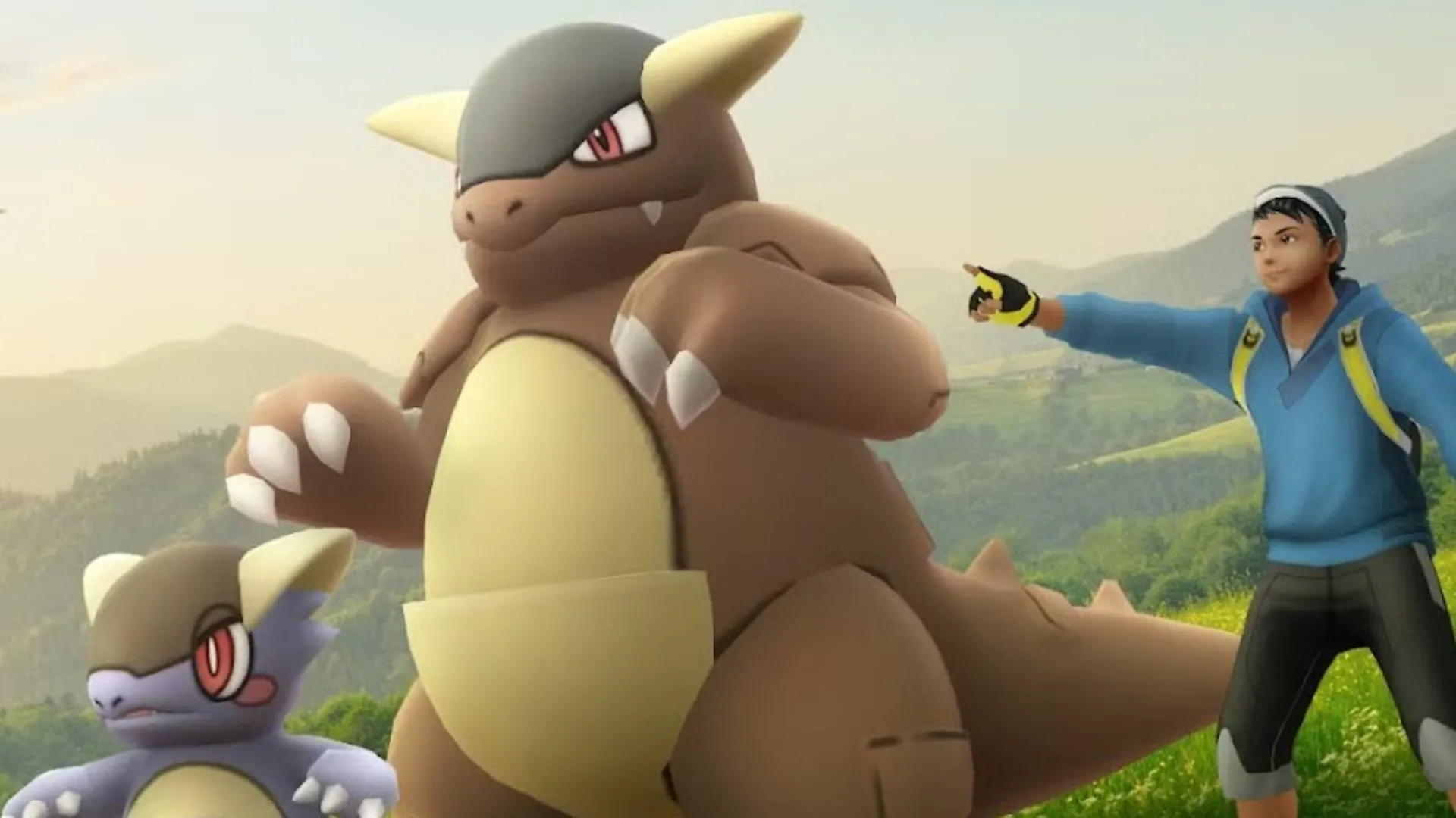Mega Kangaskhan trong Pokemon GO đang chiến đấu với đôi mắt rực lửa