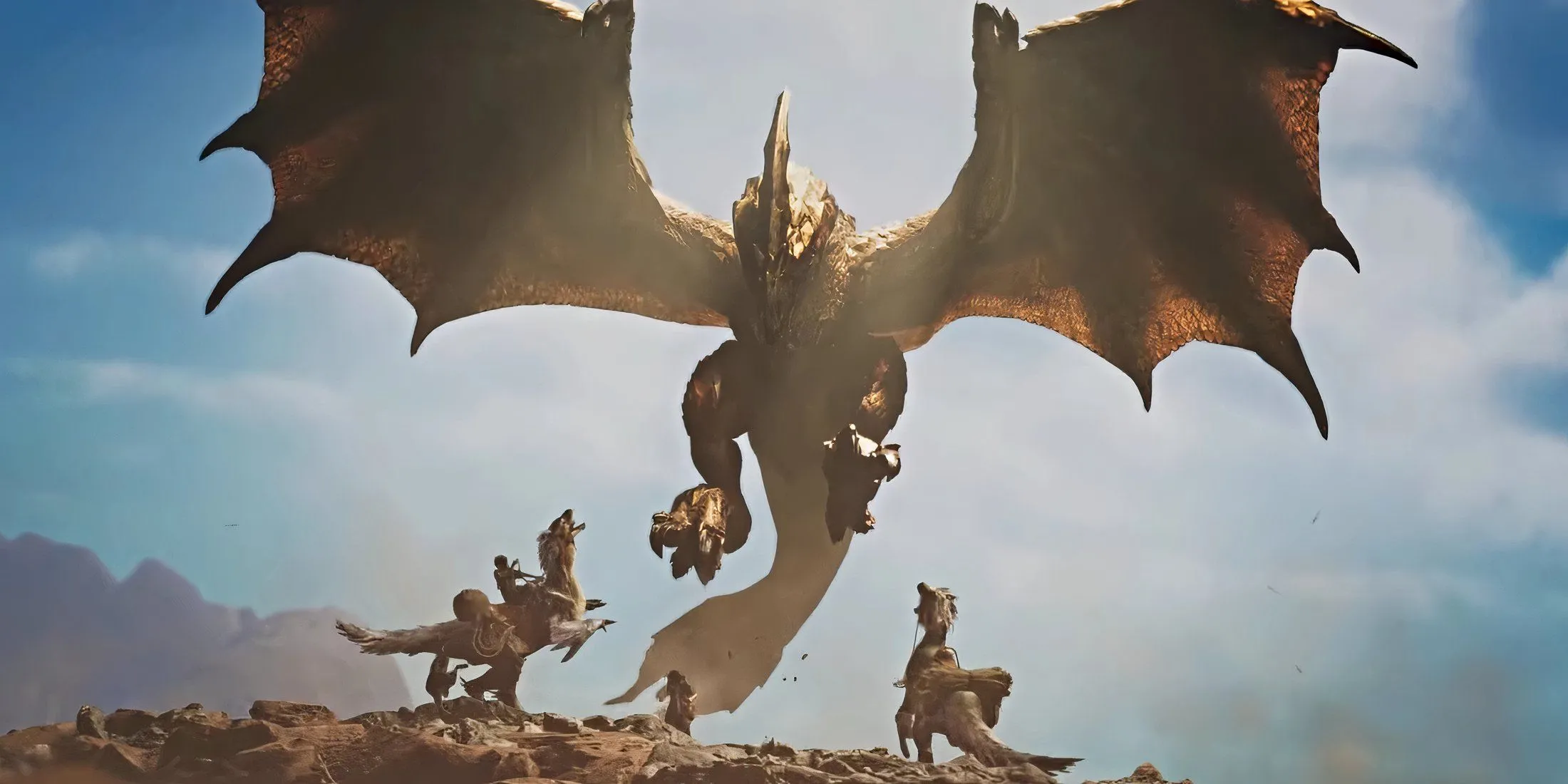 Một cảnh chiến đấu mãn nhãn trong Monster Hunter Wilds, với quái vật Seregios