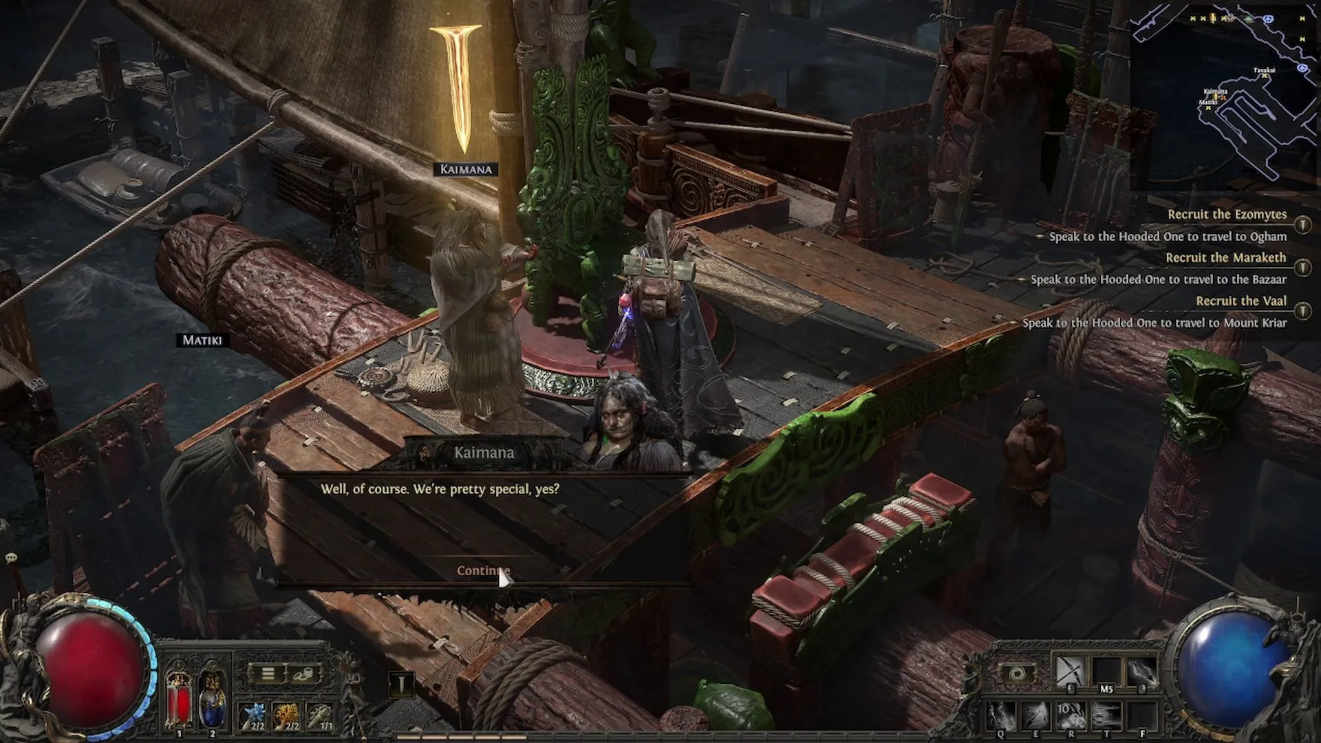NPC Kaimana và Tavakai trên con tàu Karui ở Kingsmarch, Path of Exile 2