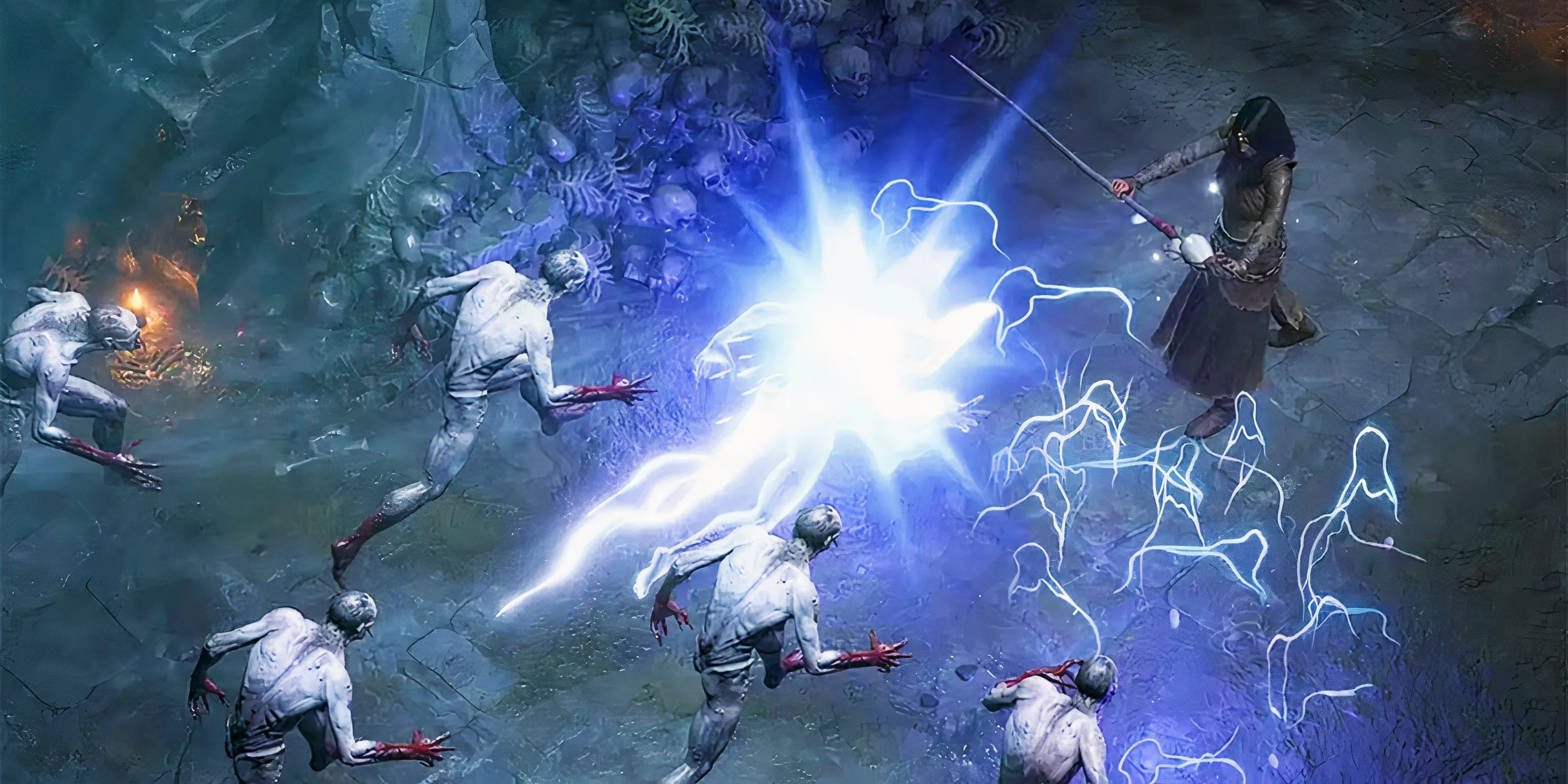 Nữ Sorcerer Diablo 4 tung chiêu sét rực rỡ