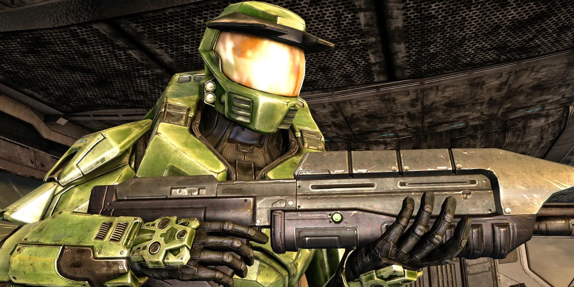 Thiết kế biểu tượng của Master Chief trong phiên bản Halo Combat Evolved gốc, một hình ảnh quen thuộc của dòng game bắn súng.