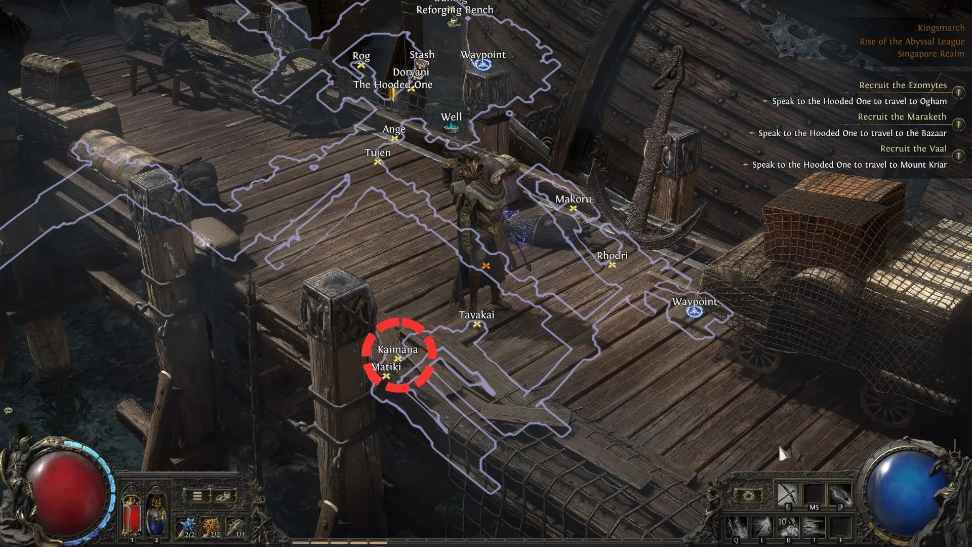 Vị trí của Kaimana trên bản đồ Kingsmarch Act 4 trong Path of Exile 2