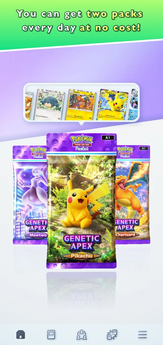 Ảnh bìa Pokemon TCG Pocket – hình ảnh press thể hiện giao diện và các pack trong game