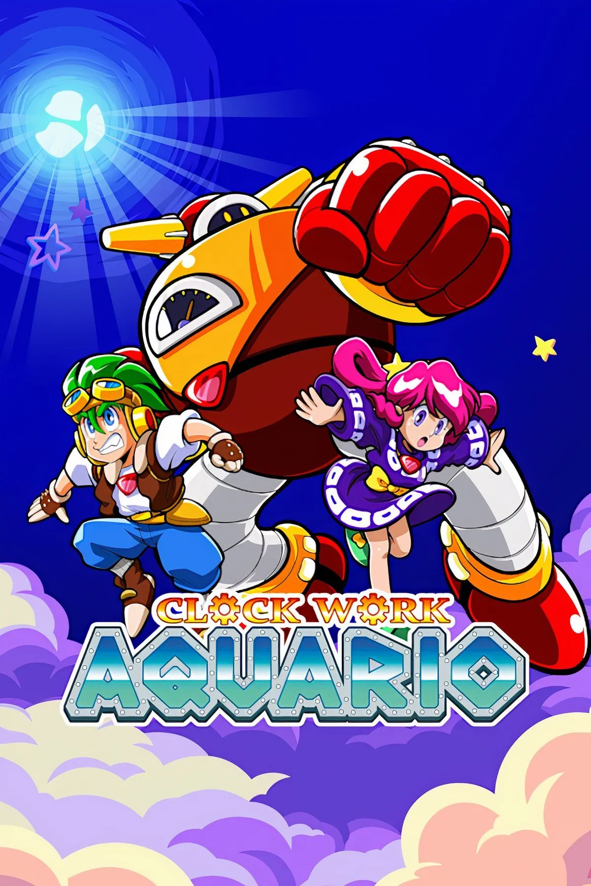 Ảnh cover Clockwork Aquario với tông màu pastel, phong cách platformer 2D cổ điển