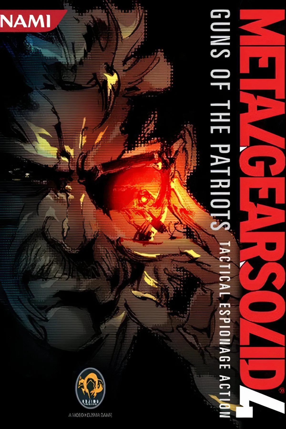 Ảnh cover Metal Gear Solid 4 với hình tượng nhân vật Solid Snake trên nền tối và phong cách thực tế